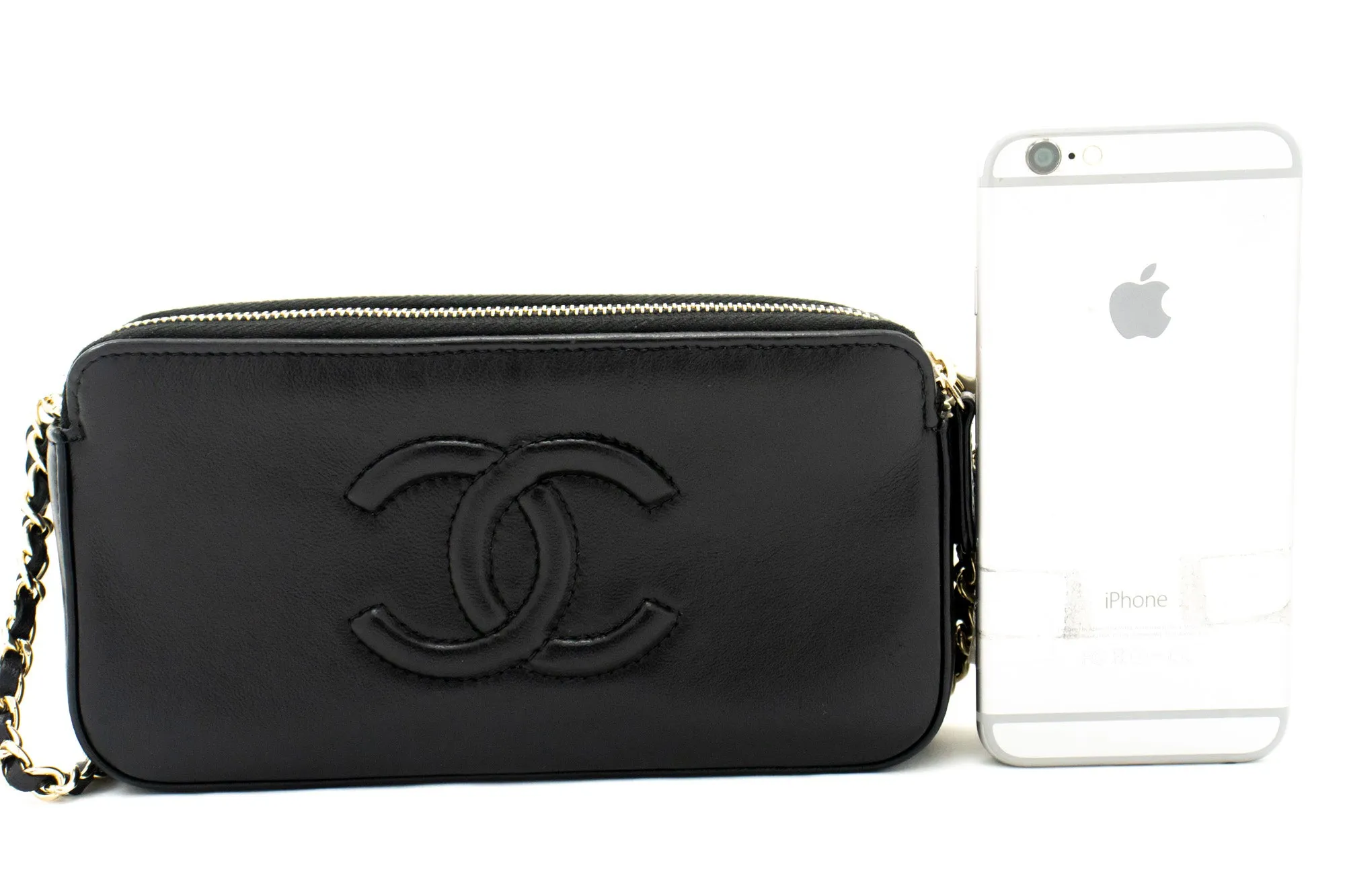 CHANEL V-Stitch Lambskin Wallet On Chain WOC Double Zip Chain Bag L14