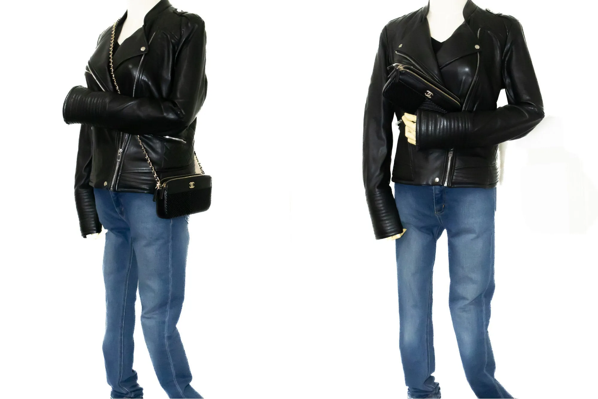 CHANEL V-Stitch Lambskin Wallet On Chain WOC Double Zip Chain Bag L14