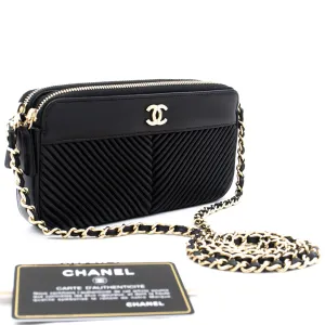 CHANEL V-Stitch Lambskin Wallet On Chain WOC Double Zip Chain Bag L14