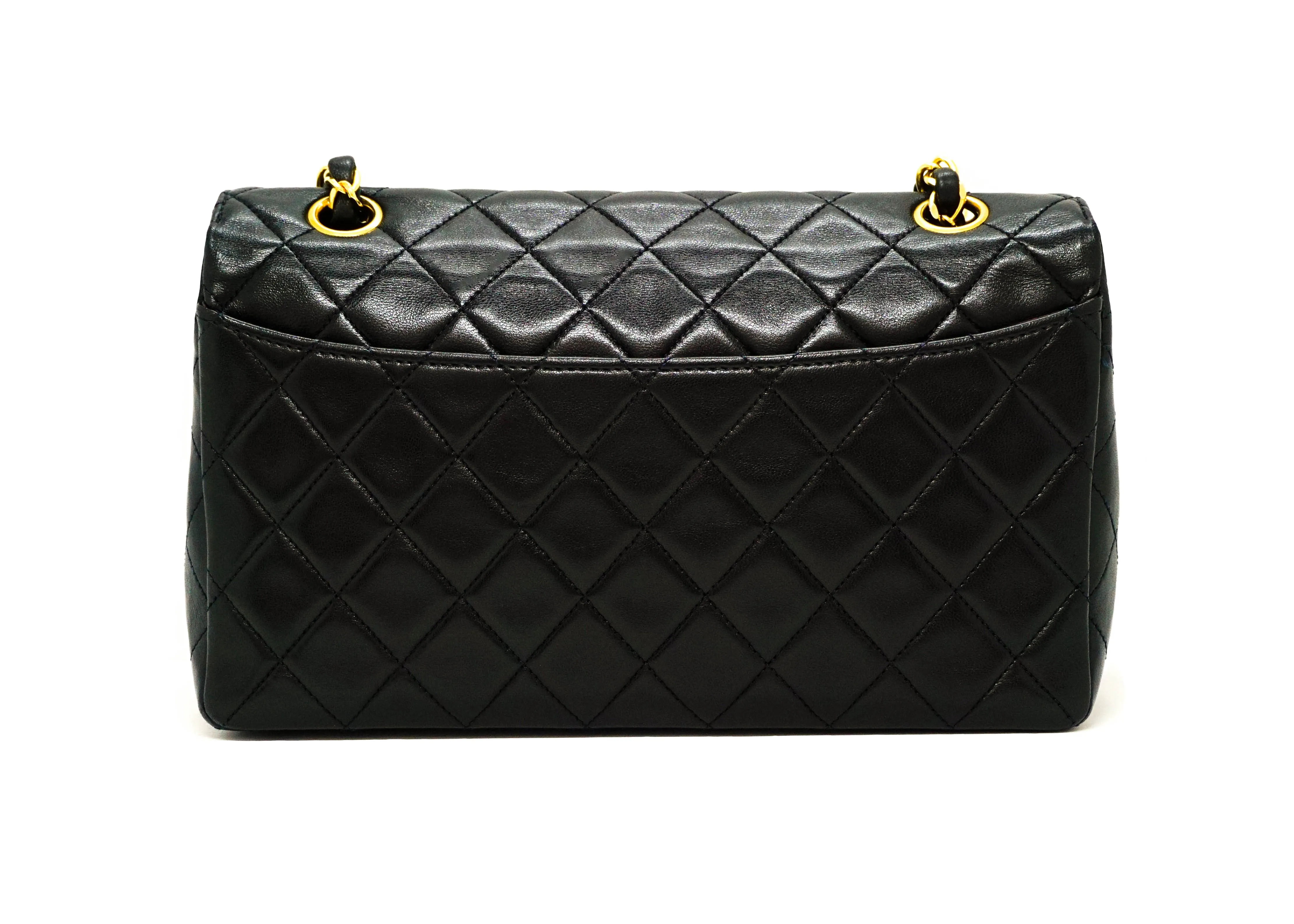 Chanel Vintage Black Lambskin Medium Classic Band Across 10” Flap Bag