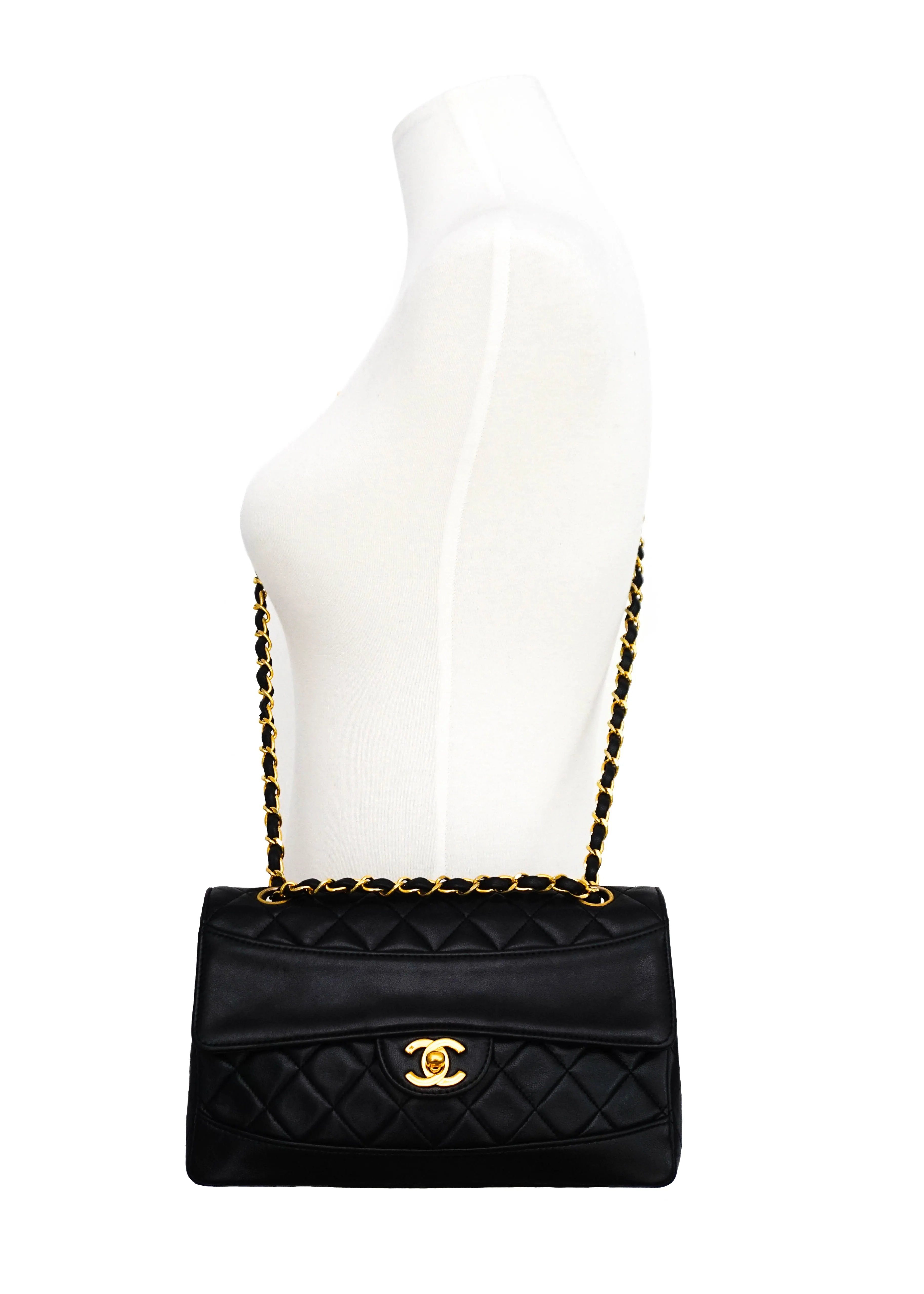 Chanel Vintage Black Lambskin Medium Classic Band Across 10” Flap Bag