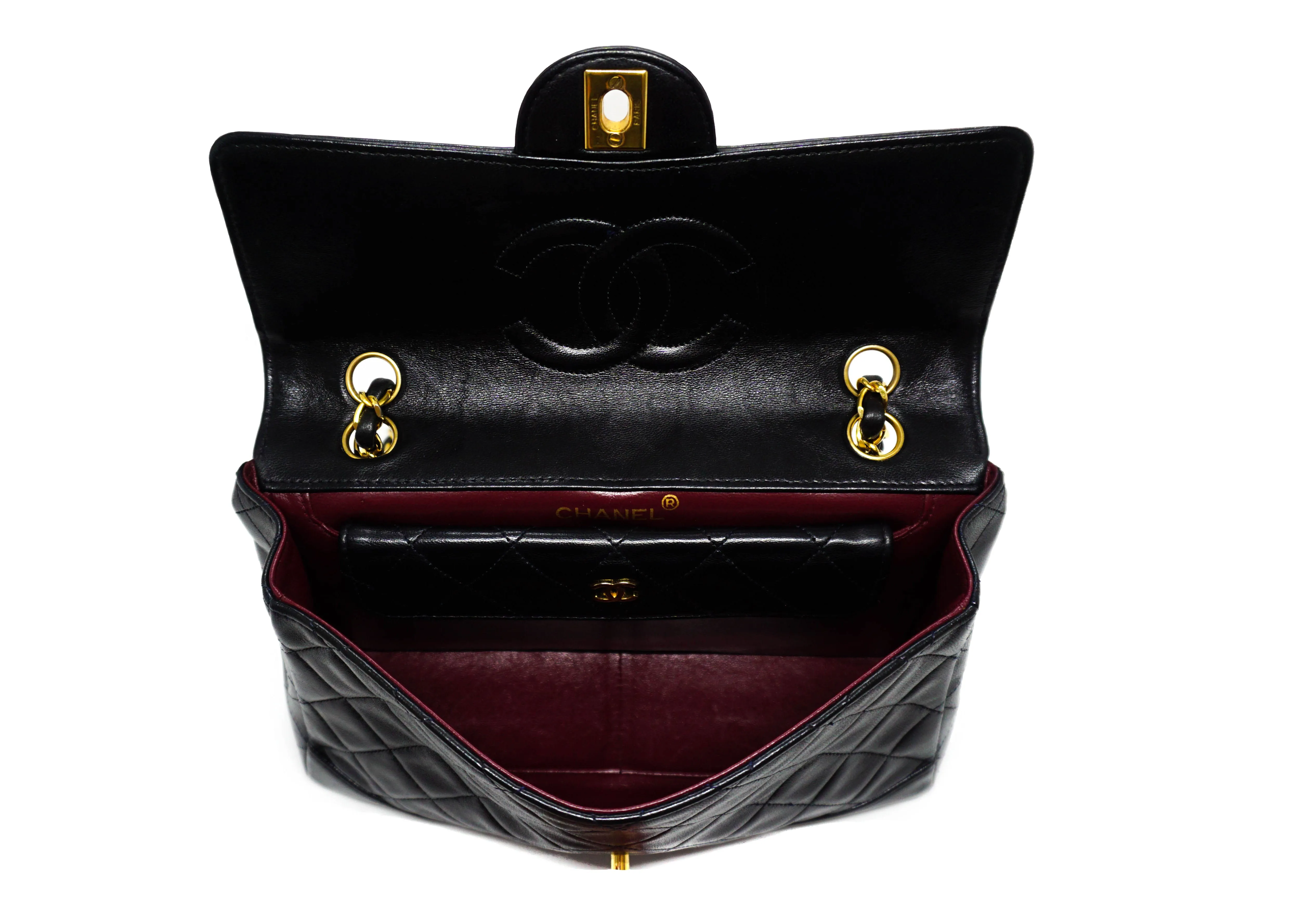 Chanel Vintage Black Lambskin Medium Classic Band Across 10” Flap Bag