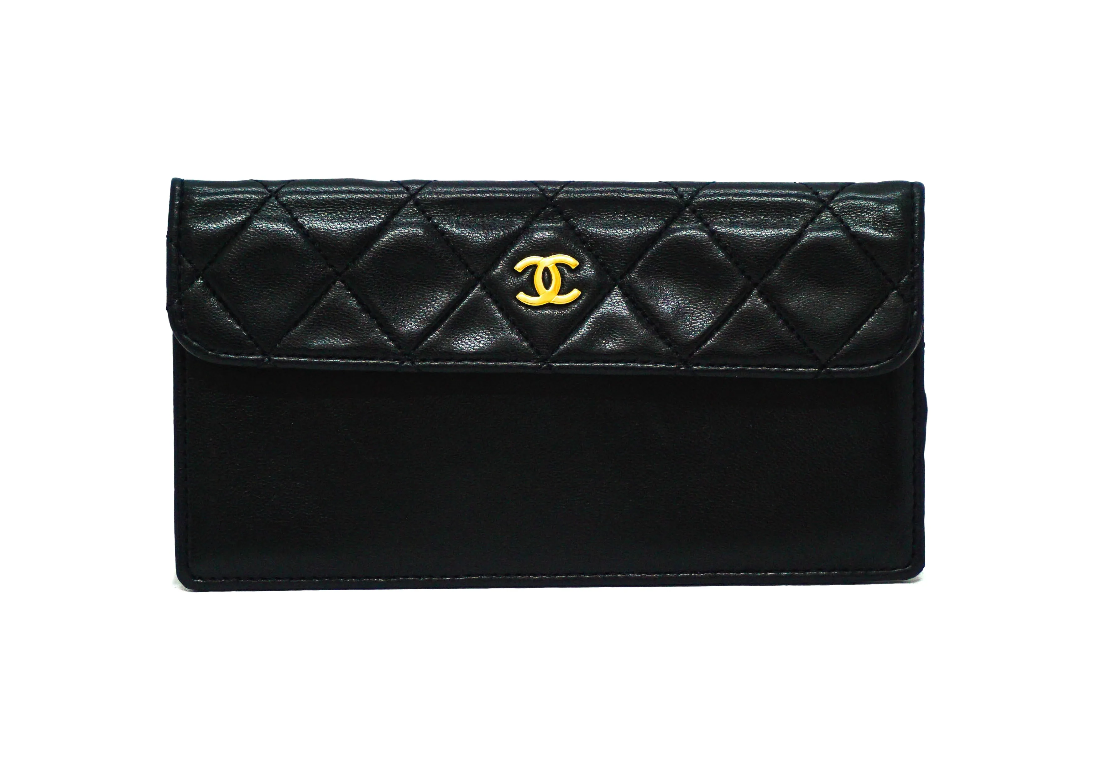 Chanel Vintage Black Lambskin Medium Classic Band Across 10” Flap Bag