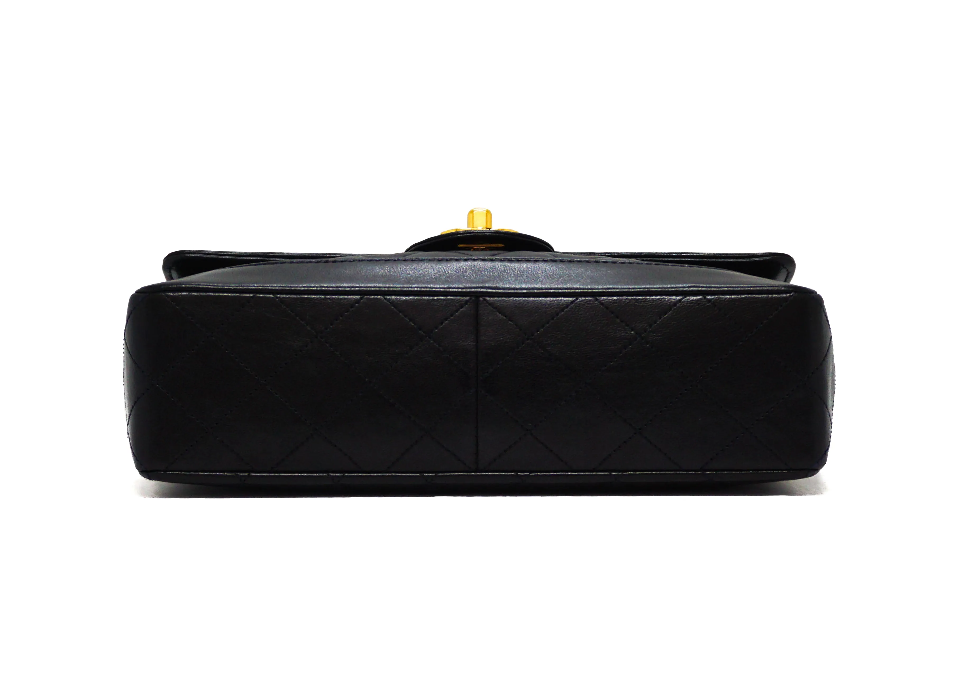 Chanel Vintage Black Lambskin Medium Classic Band Across 10” Flap Bag