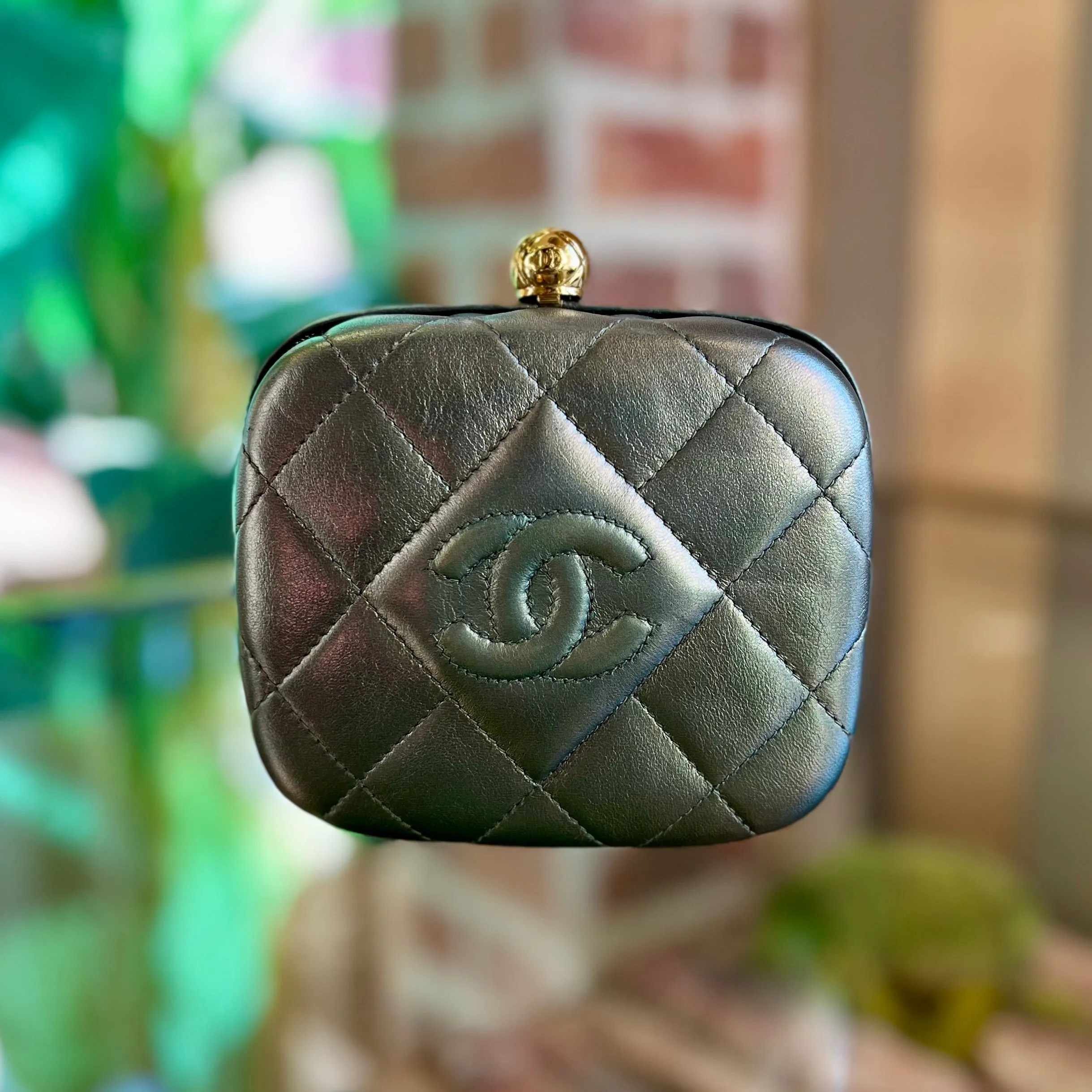 CHANEL Vintage Metallic Gray Lambskin Timeless Clutch and Shoulder Bag ADI1125