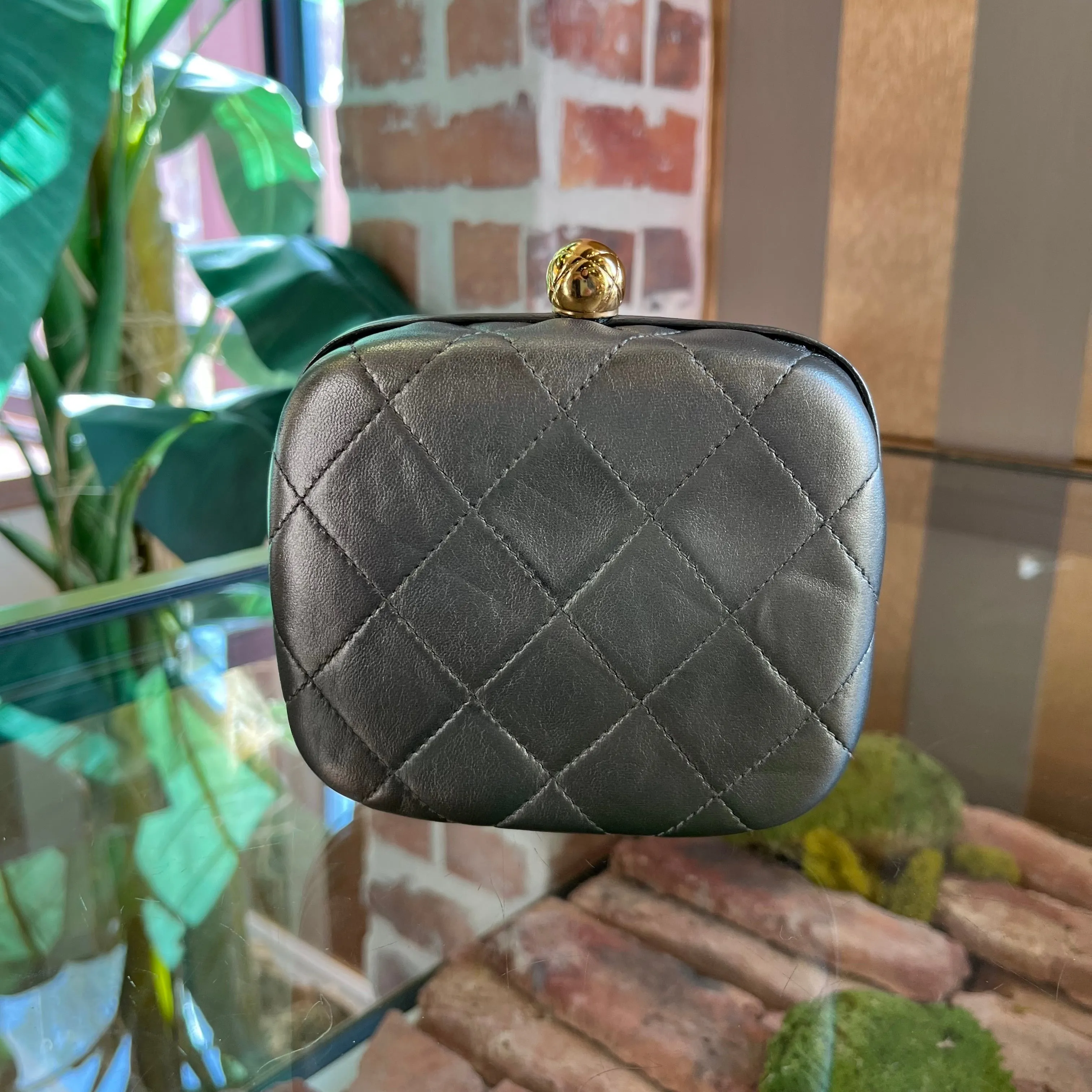 CHANEL Vintage Metallic Gray Lambskin Timeless Clutch and Shoulder Bag ADI1125