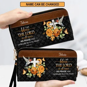 Christianartbag Clutch Purse, I Will Bless The Lord At All Times Clutch Purse For Women, Personalized Name, Christian Gifts For Women, CAB01091223.