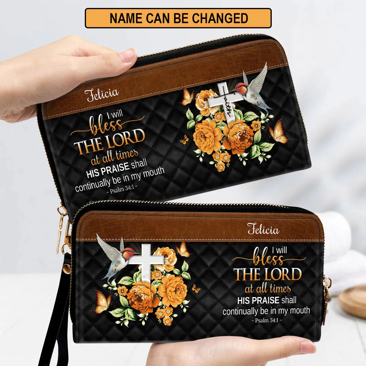 Christianartbag Clutch Purse, I Will Bless The Lord At All Times Clutch Purse For Women, Personalized Name, Christian Gifts For Women, CAB01091223.