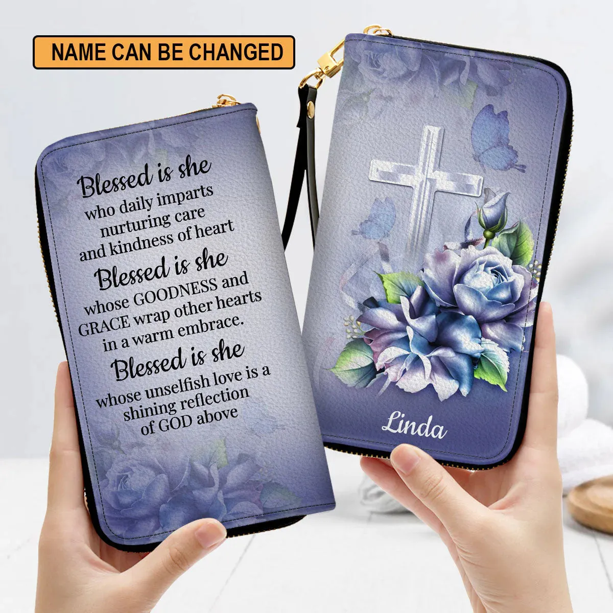 Christianartbag Clutch Purse, Rose And Cross Religious Gifts For Women Of God Clutch Purse For Women, Personalized Name, Christian Gifts For Women, CAB02091223.