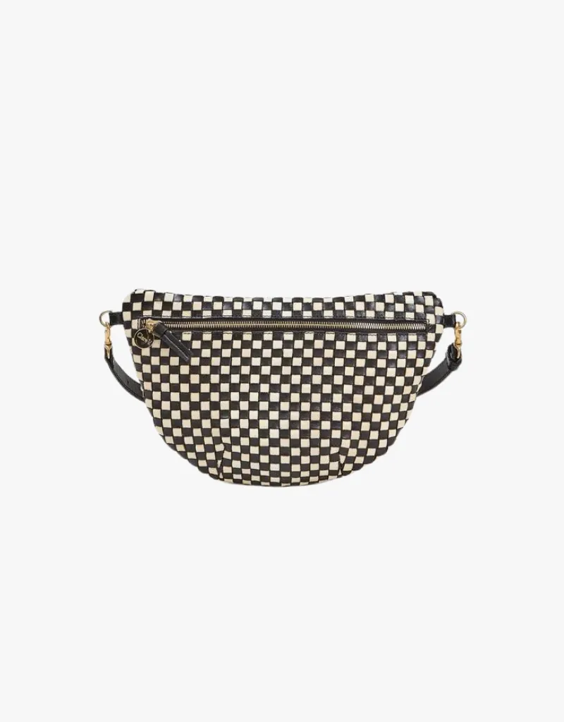 Clare V. Grande Fanny Belt Bag in Black & Cream Woven Checker