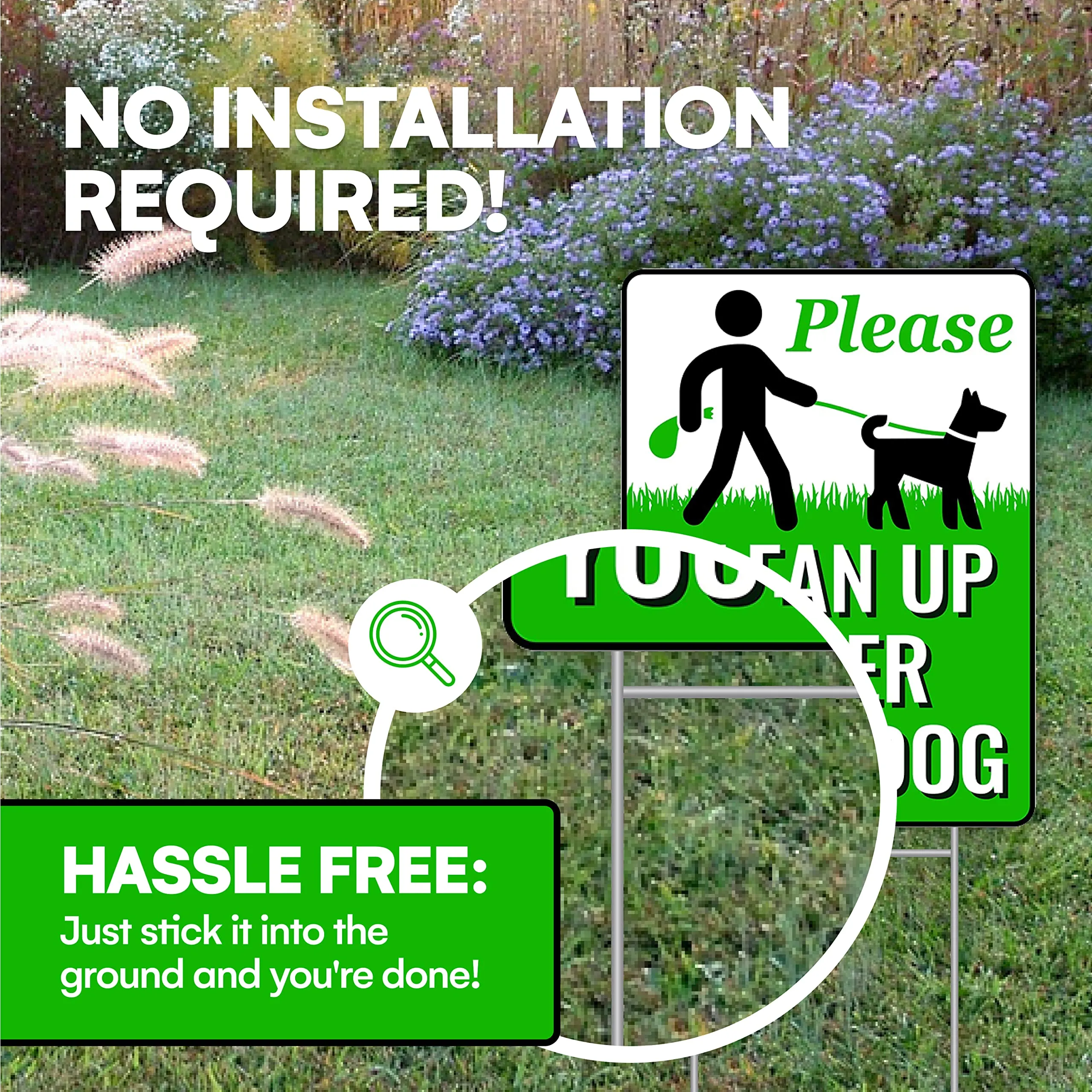 Clean Up After Your Dog Signs with Metal H-Stake - No Poop Zone for Your Lawn - Pick Up Signs Authority 12"x9" After Your Pooch with Ease - Durable Yard Signage Solution to Maintain a Pristine Yard