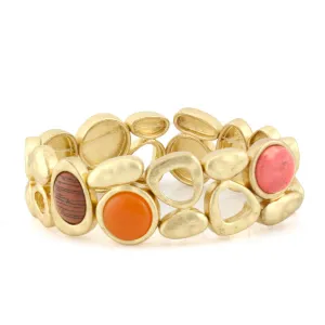 CORAL-ORANGE AND BROWN STONE STRETCH BRACELETS #209CR2101 (4F3)