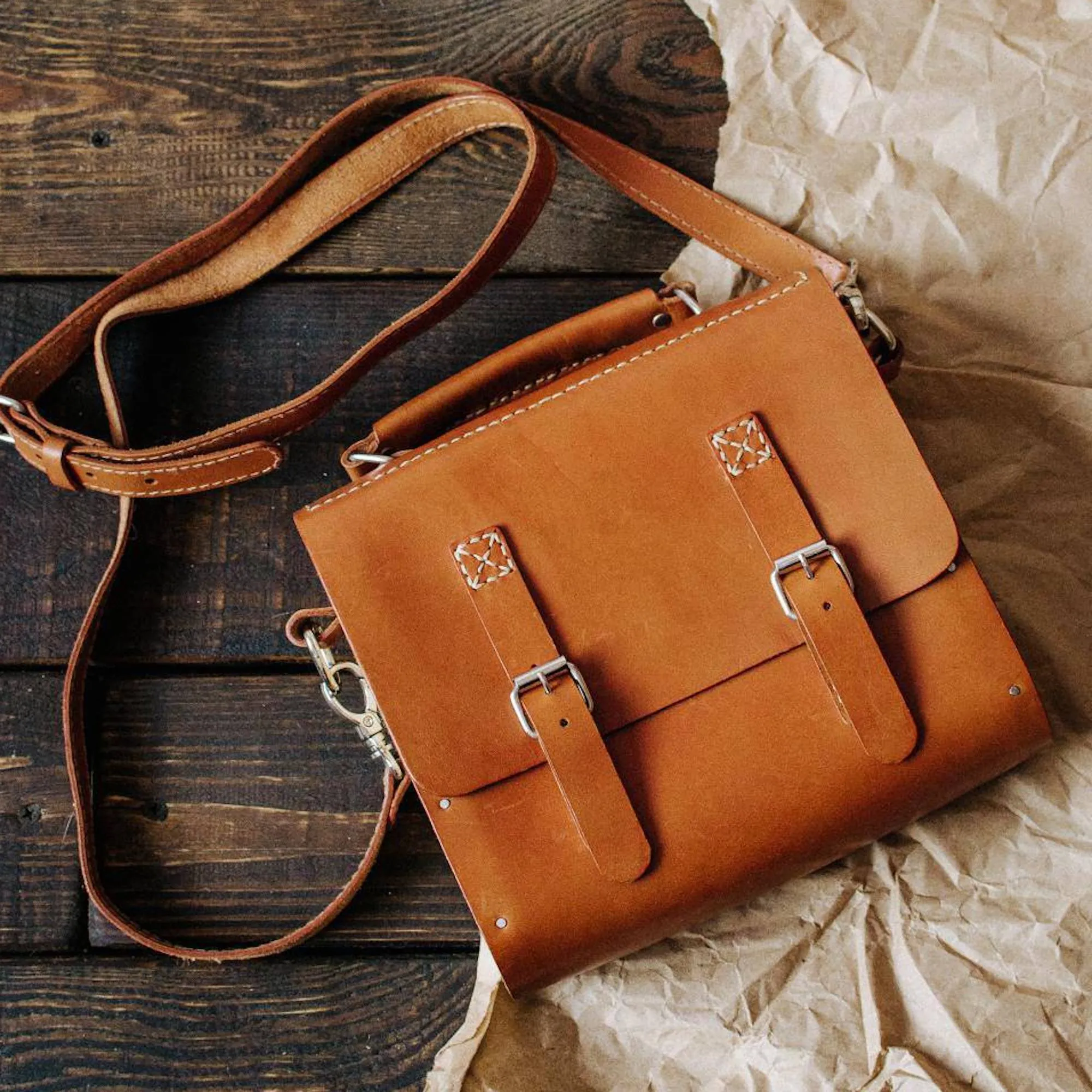 CROSSBODY LEATHER WOOD PURSE