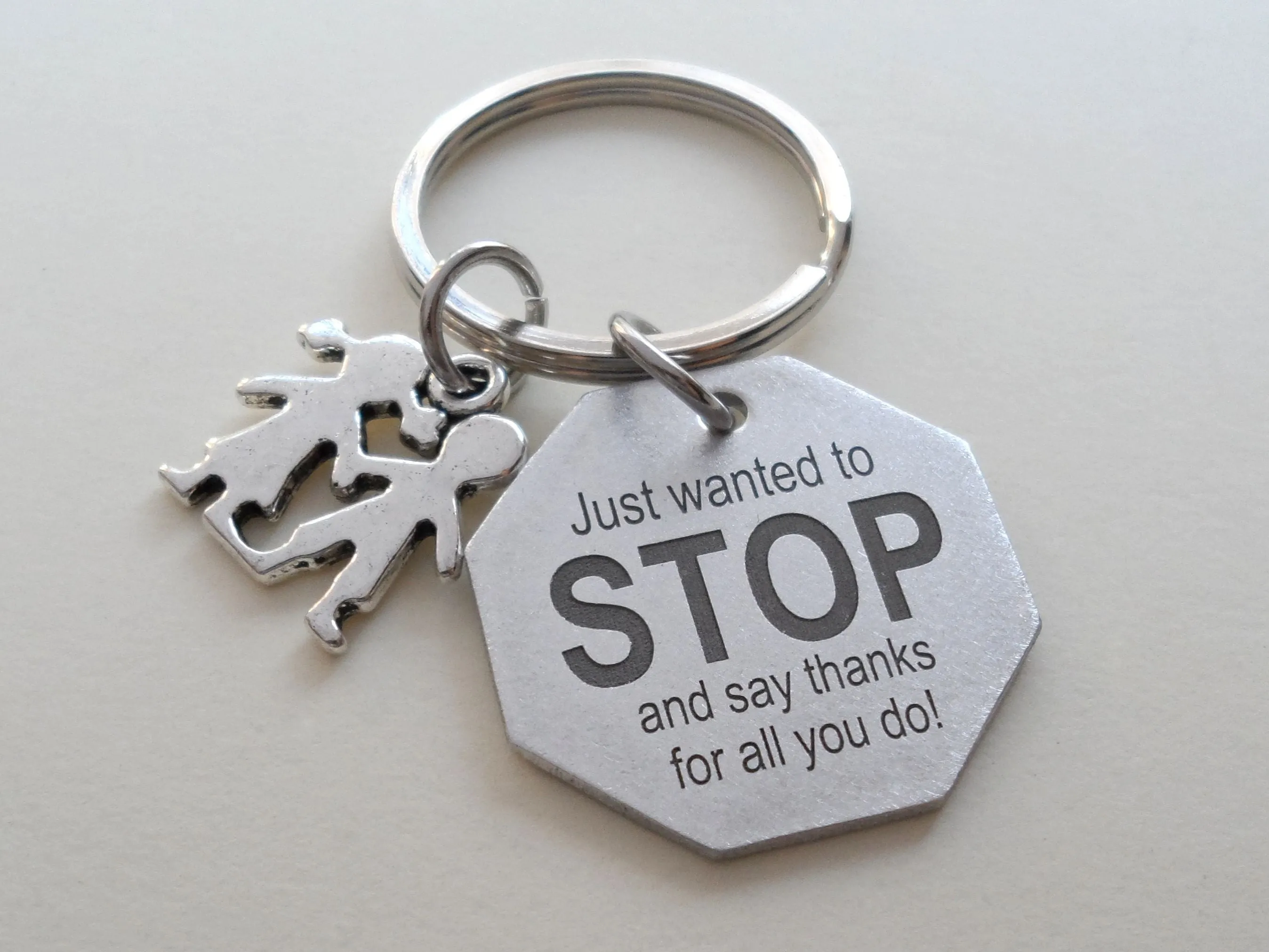Crossing Guard Charm Keychain with Children Charm, and Engraved Stop Sign Charm, School Crosswalk Aide Appreciation Gift