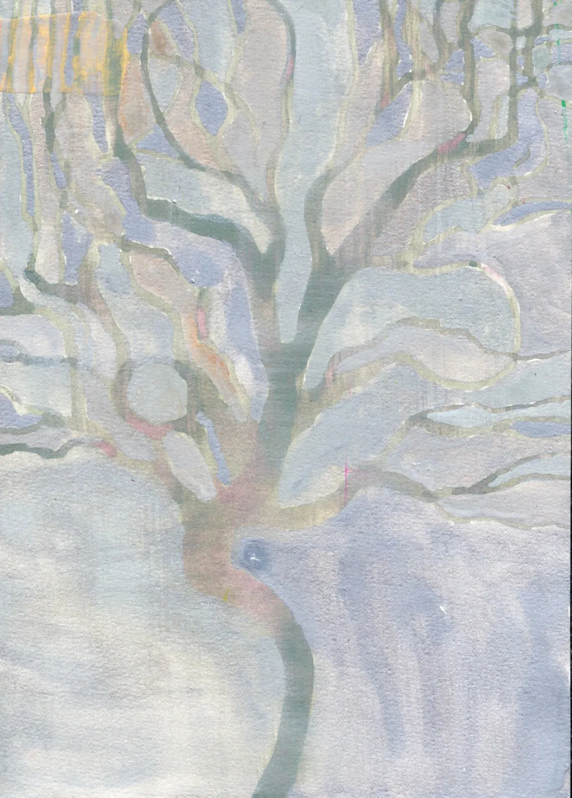 Curly Tree with Silver — Study Original Watercolor/Guache Painting by Nancy Tobin - Abstract Landscape