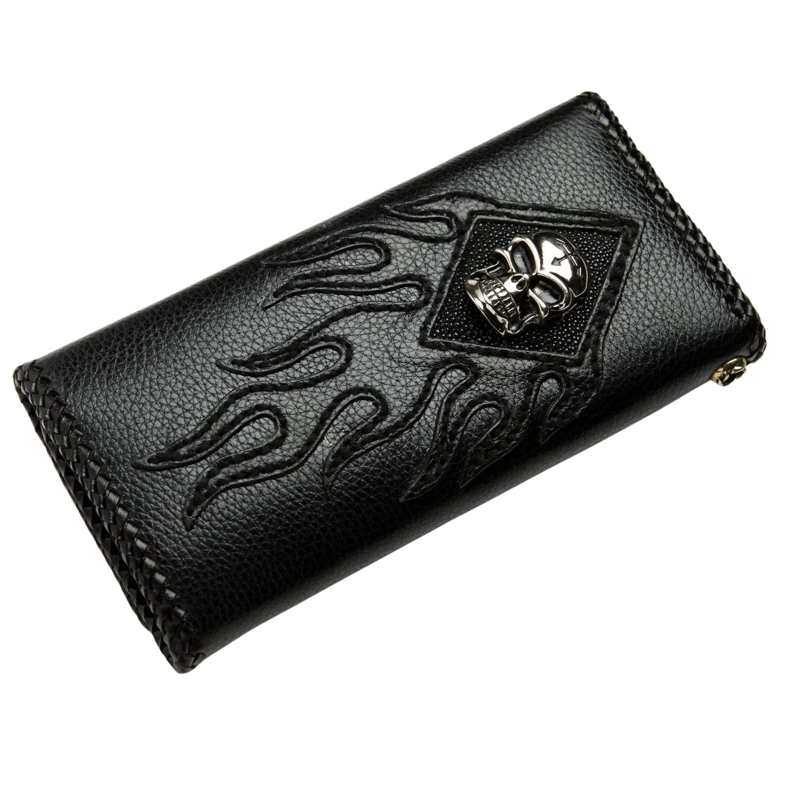 Custom Skull Stingray Inlaid Genuine Leather Biker Chain Wallet