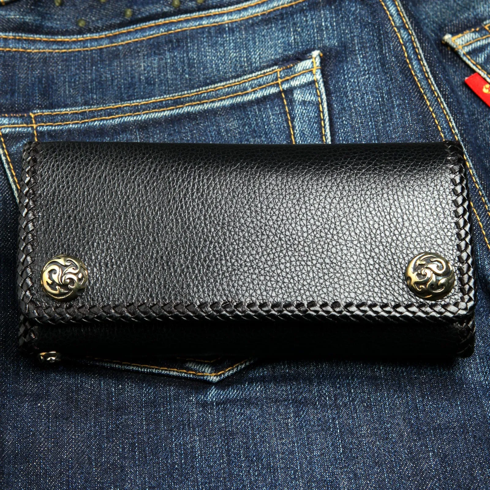 Custom Skull Stingray Inlaid Genuine Leather Biker Chain Wallet