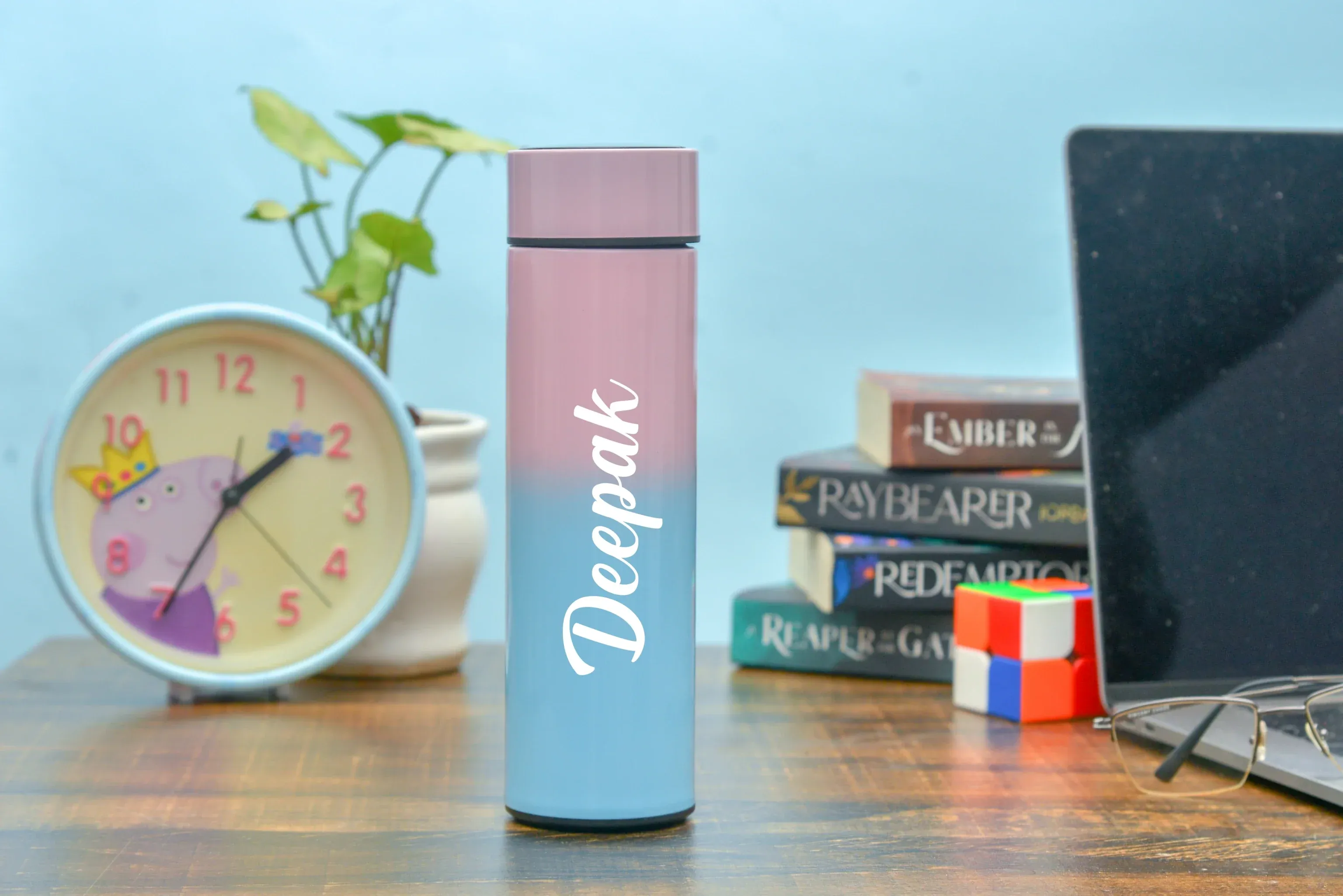 Customized Bottle with Temperature display - Pastel Shade 1 & All in One Men's Combo (3 pcs) - Olive Green