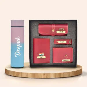 Customized Bottle with Temperature display - Pastel Shade 1 & All in One Men's Combo (4 pcs) - Wine