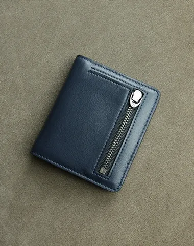 Cute Women Black Leather Small Bifold Wallet Billfold Wallet with Coin Pocket For Women