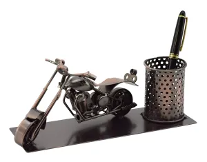 (D) Metal Motorcycles Pen Holder for Desk Industrial Style