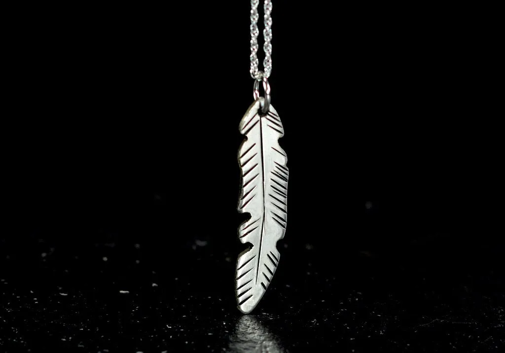 Dainty small sterling silver feather necklace