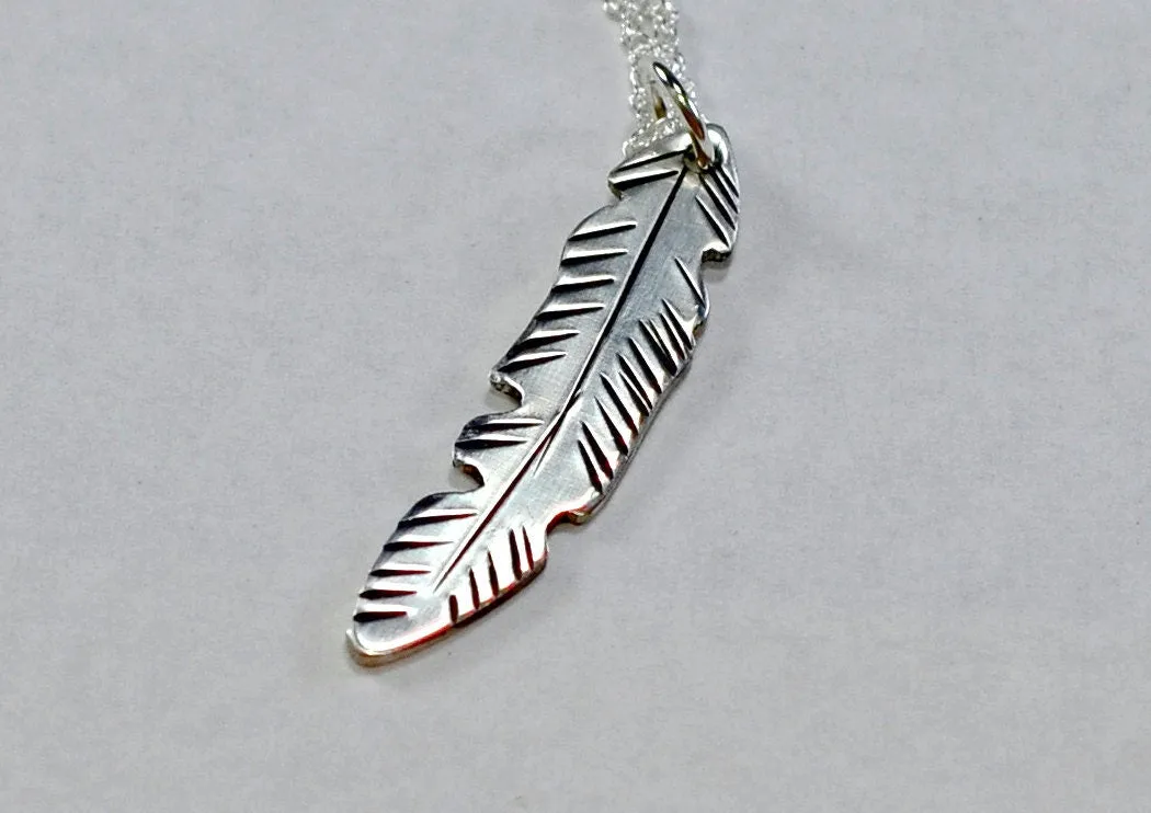 Dainty small sterling silver feather necklace
