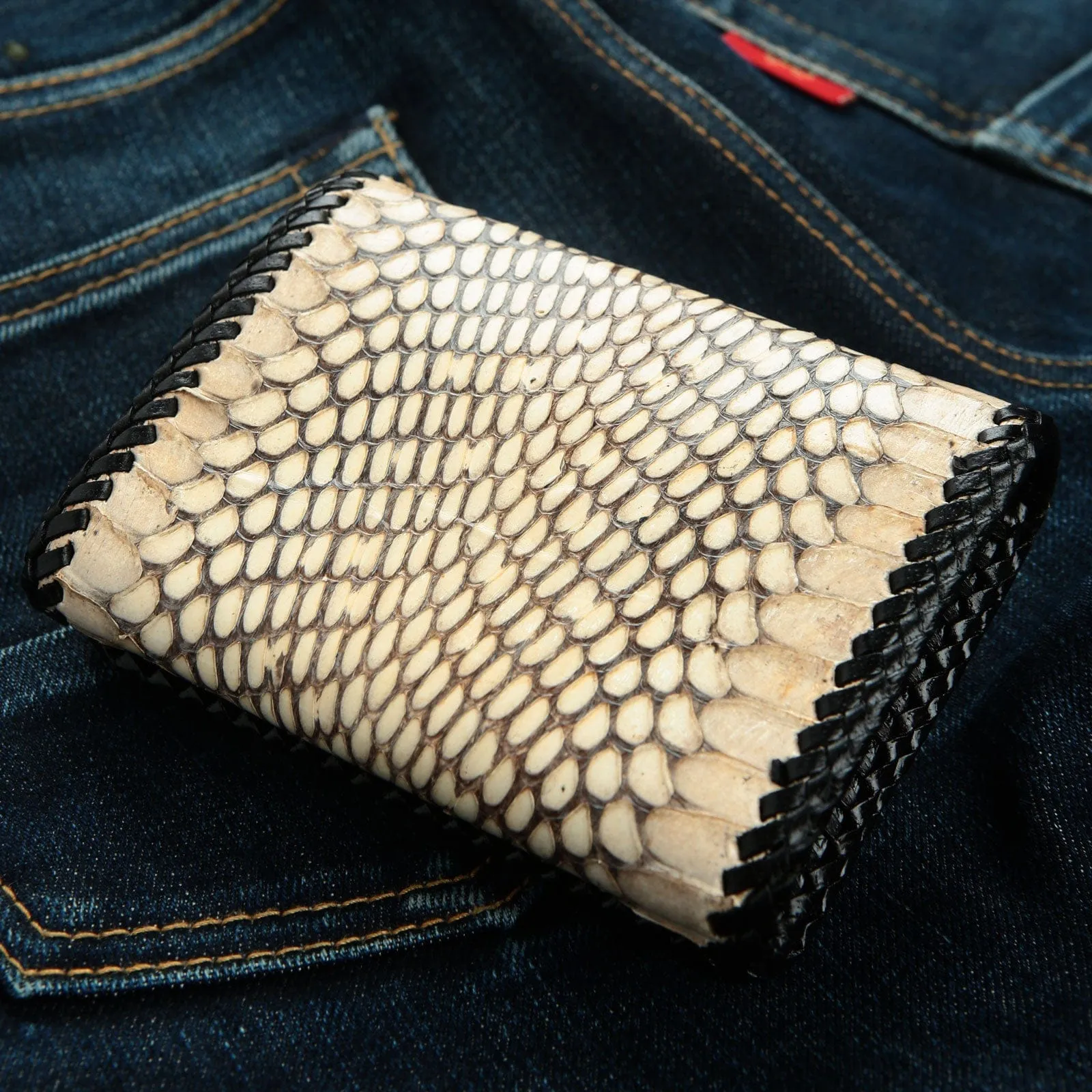 Dark Grey Snake Leather Biker Wallet