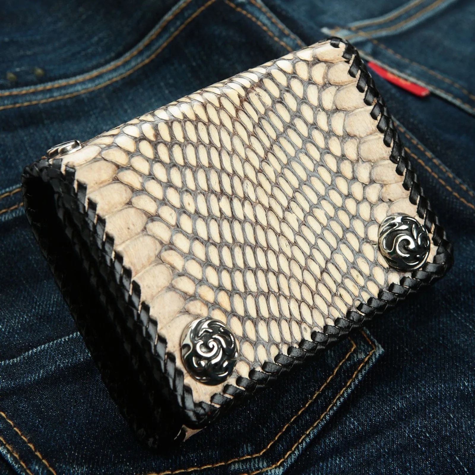 Dark Grey Snake Leather Biker Wallet