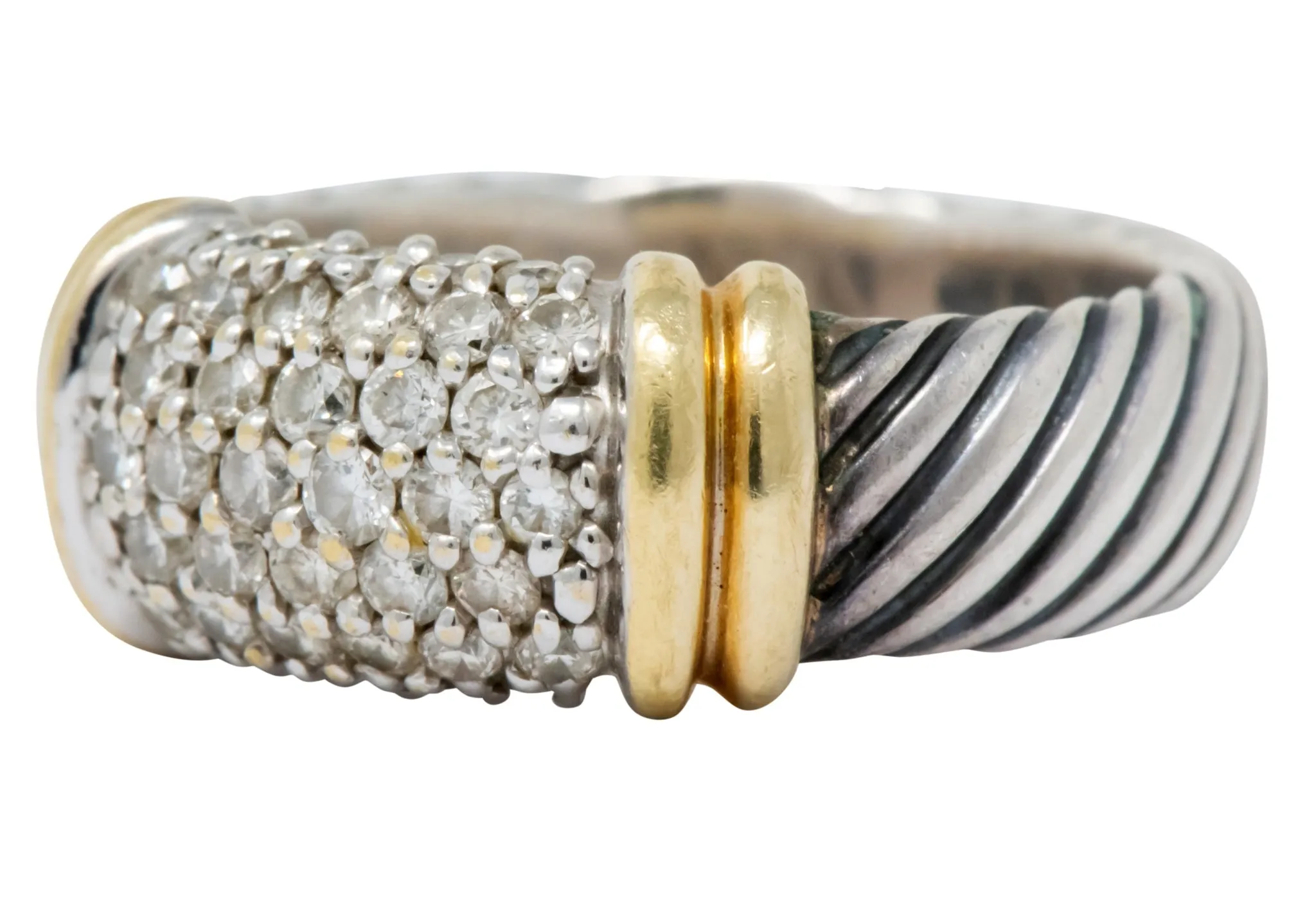 David Yurman 0.64 CTW Diamond 18 Karat Gold Sterling Silver Metro Ring