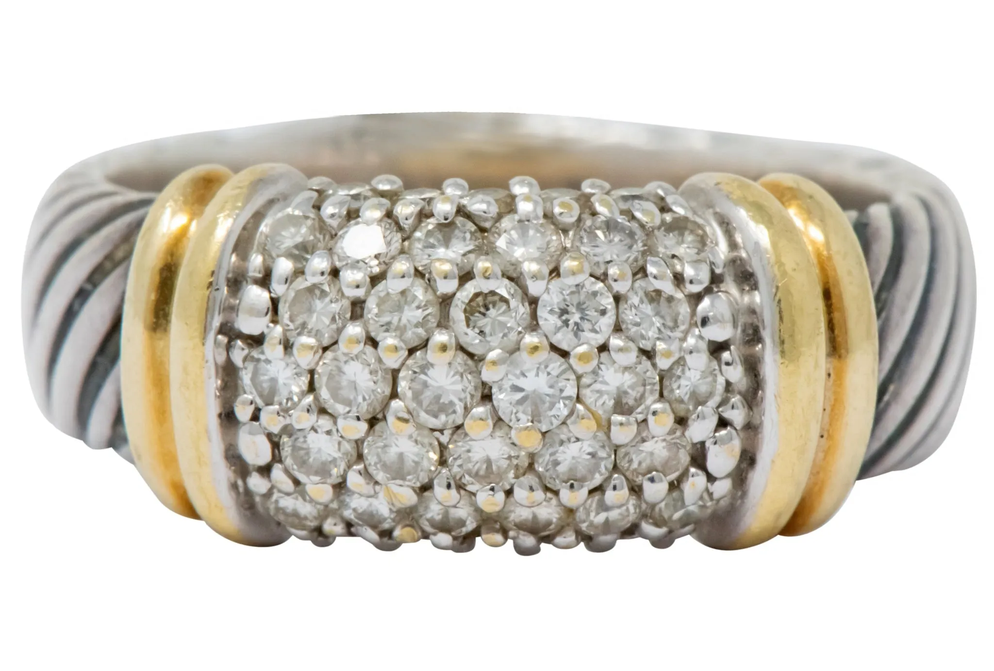 David Yurman 0.64 CTW Diamond 18 Karat Gold Sterling Silver Metro Ring