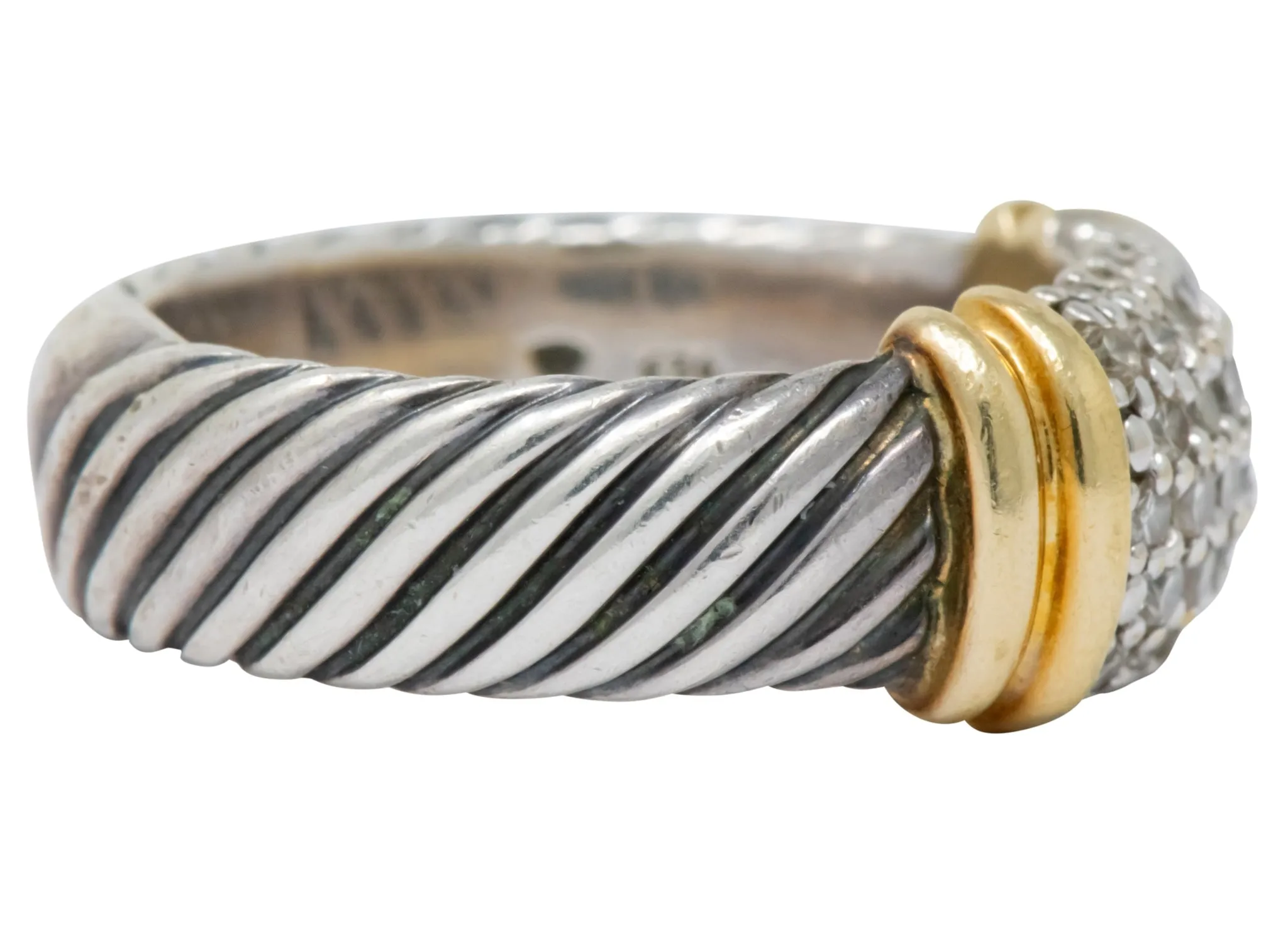 David Yurman 0.64 CTW Diamond 18 Karat Gold Sterling Silver Metro Ring