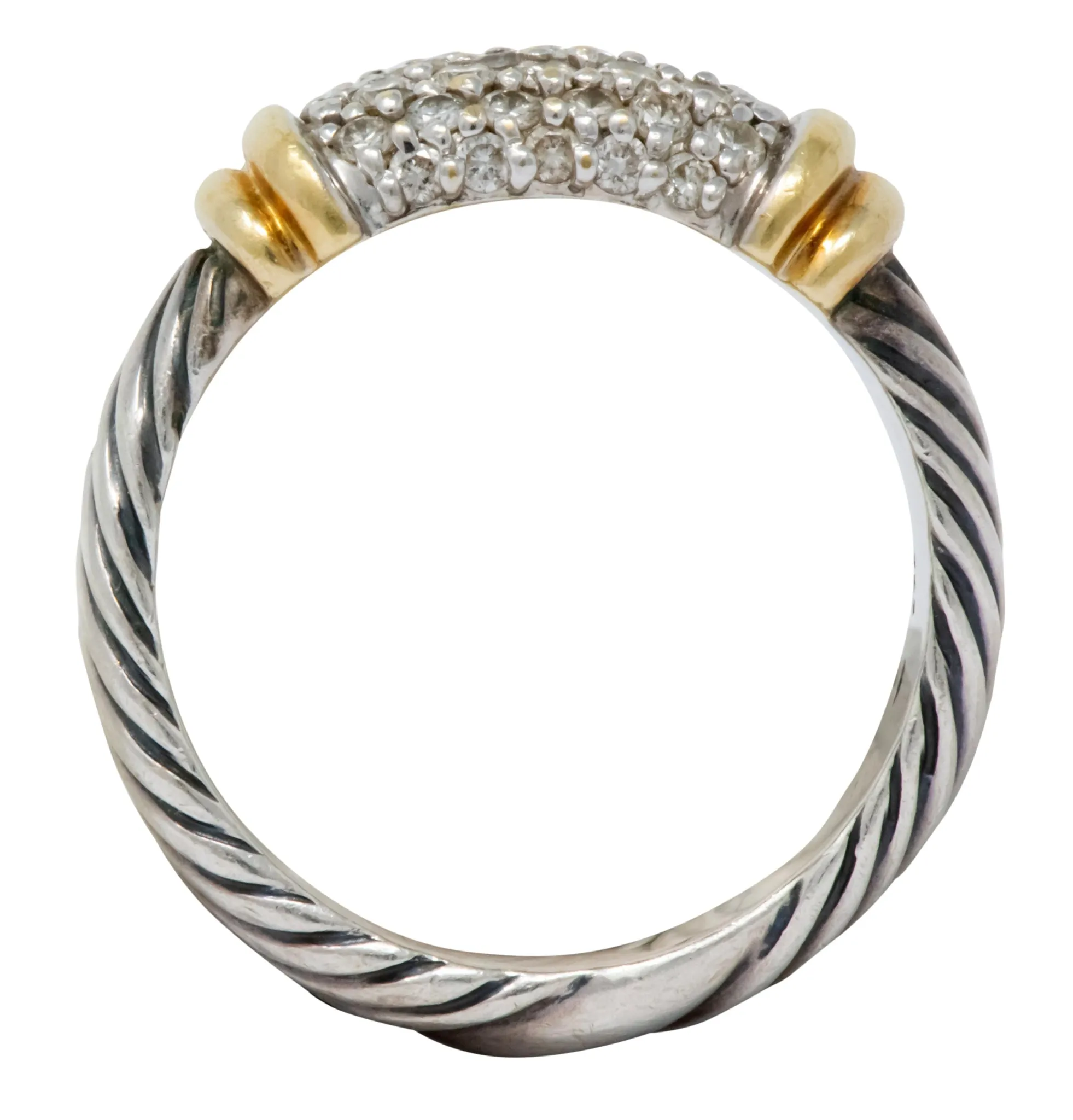 David Yurman 0.64 CTW Diamond 18 Karat Gold Sterling Silver Metro Ring