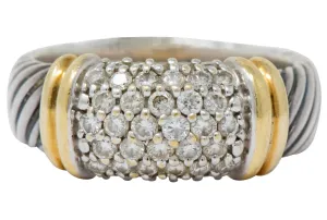 David Yurman 0.64 CTW Diamond 18 Karat Gold Sterling Silver Metro Ring