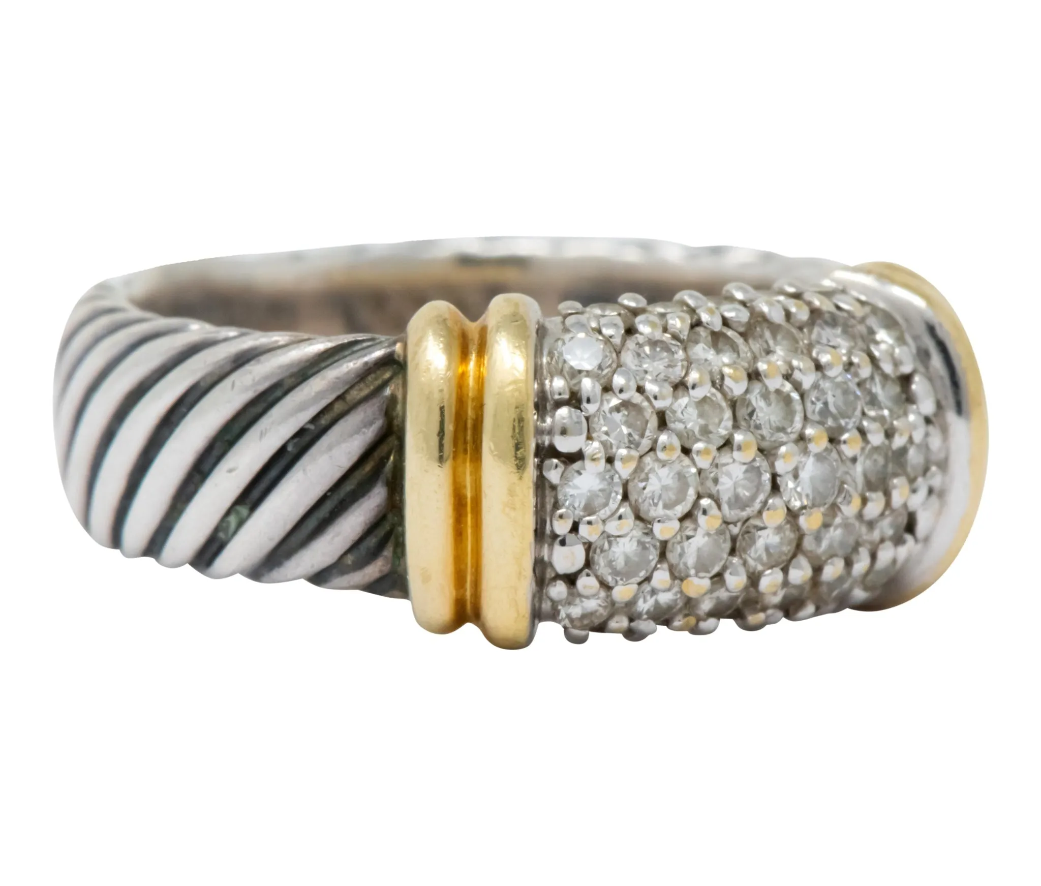 David Yurman 0.64 CTW Diamond 18 Karat Gold Sterling Silver Metro Ring