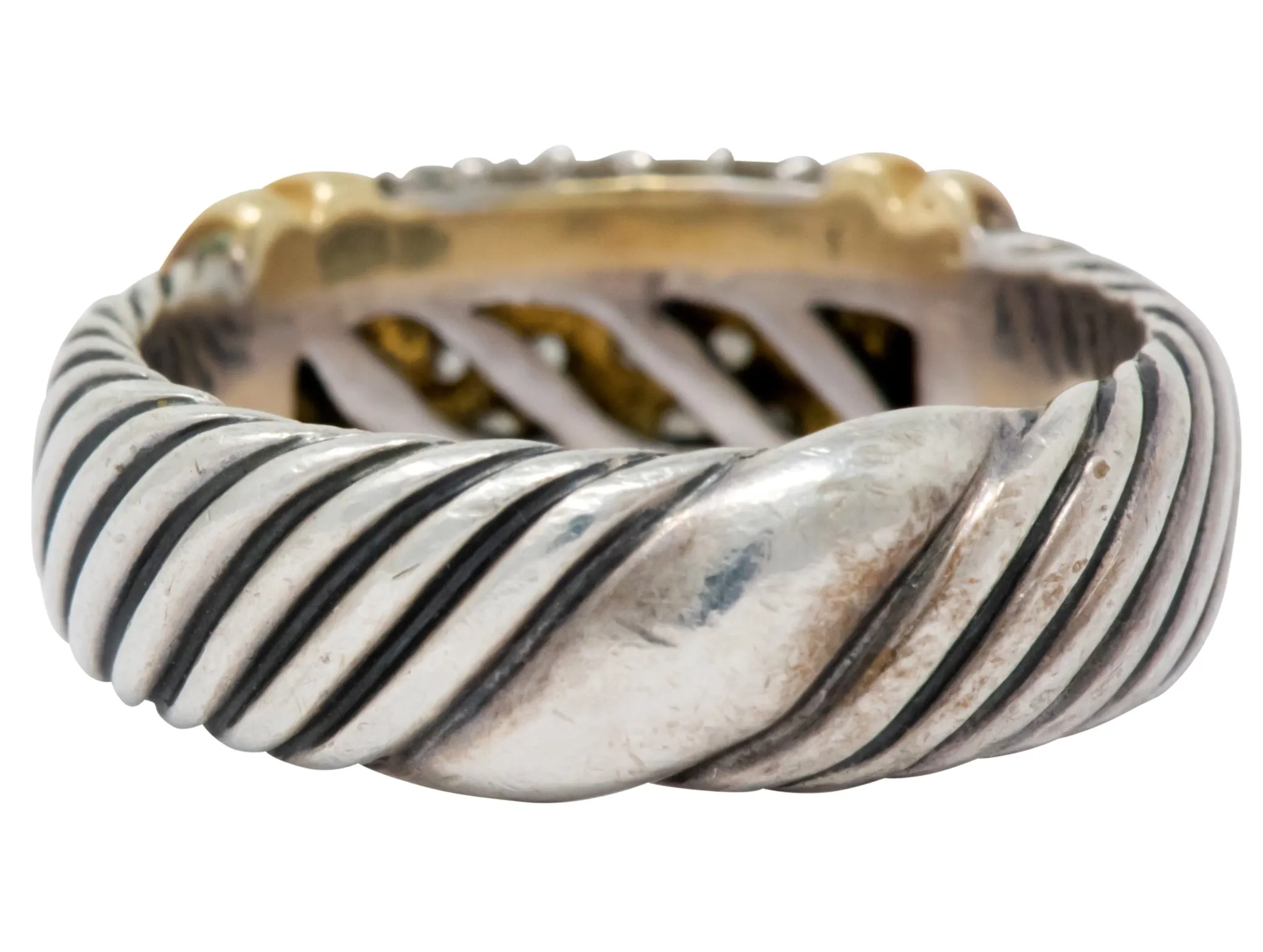 David Yurman 0.64 CTW Diamond 18 Karat Gold Sterling Silver Metro Ring