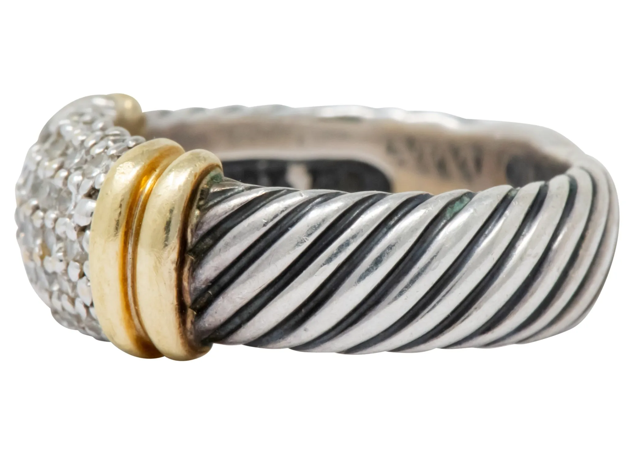 David Yurman 0.64 CTW Diamond 18 Karat Gold Sterling Silver Metro Ring