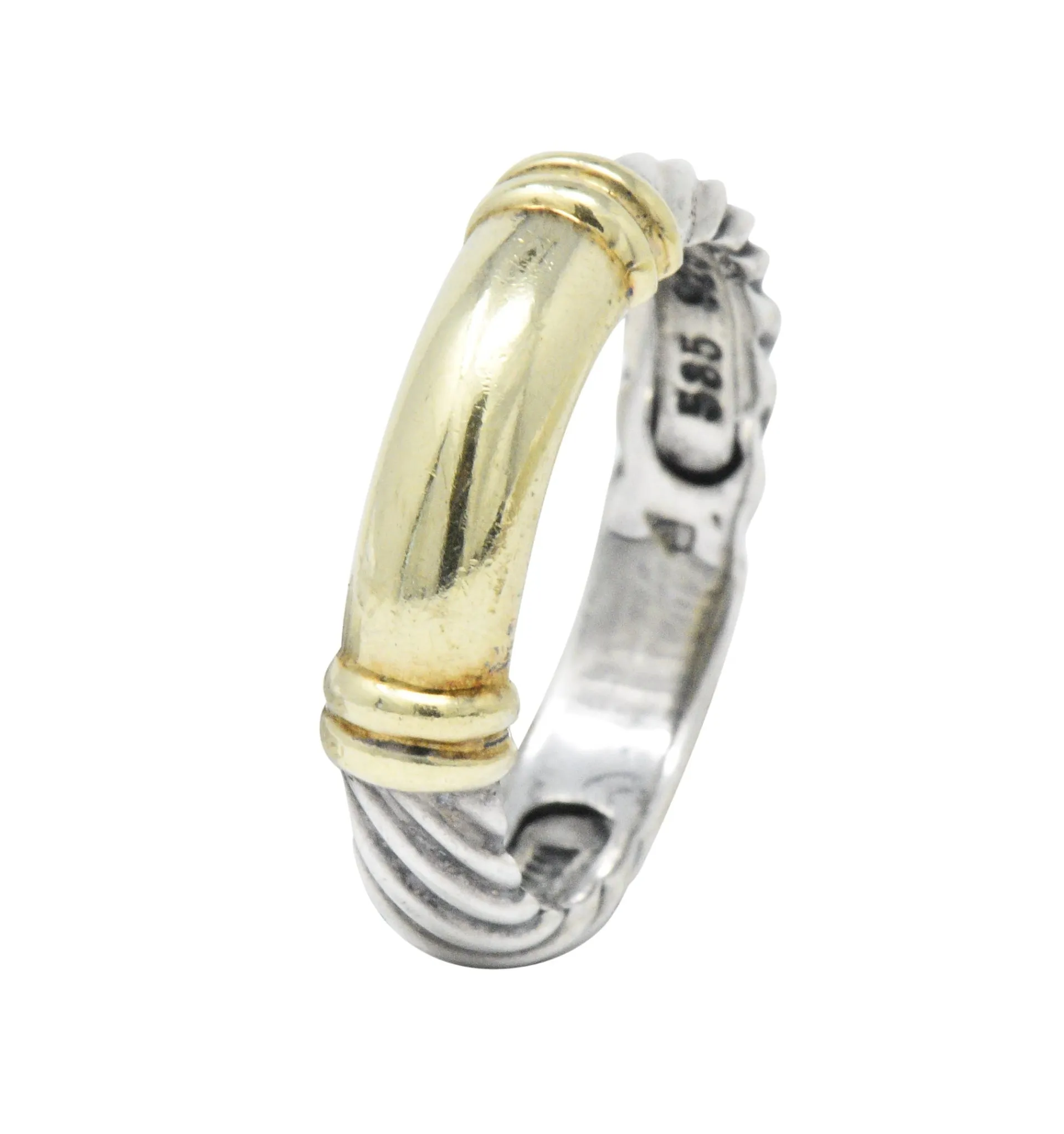 David Yurman 14 Karat Gold Sterling Silver Metro Cable Stack Band Ring