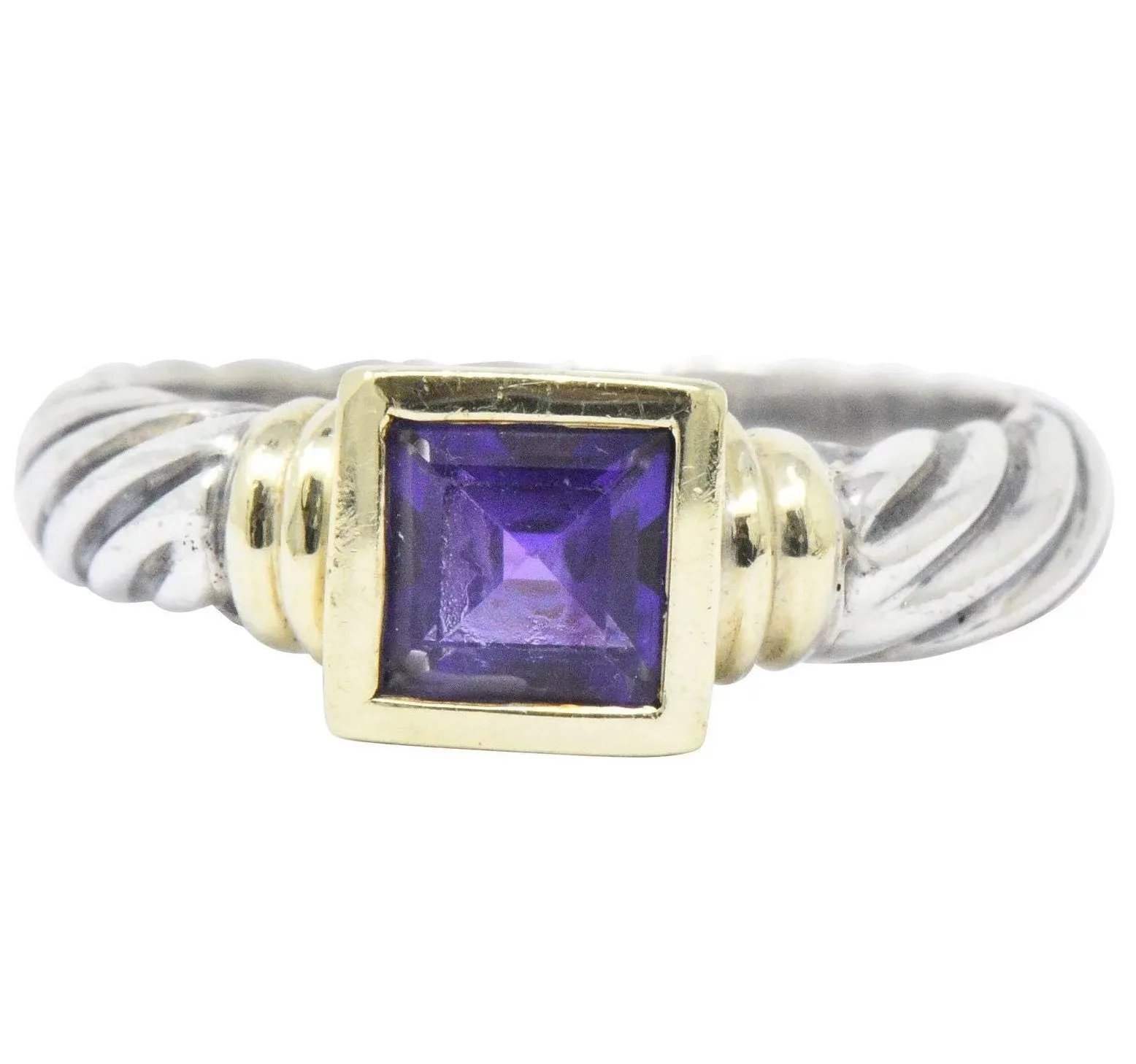 David Yurman Amethyst 14 Karat Gold Sterling Silver Metro Cable Stack Ring