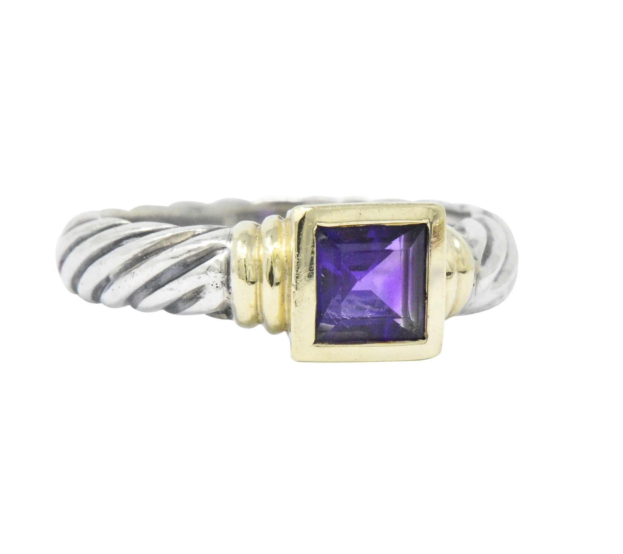 David Yurman Amethyst 14 Karat Gold Sterling Silver Metro Cable Stack Ring
