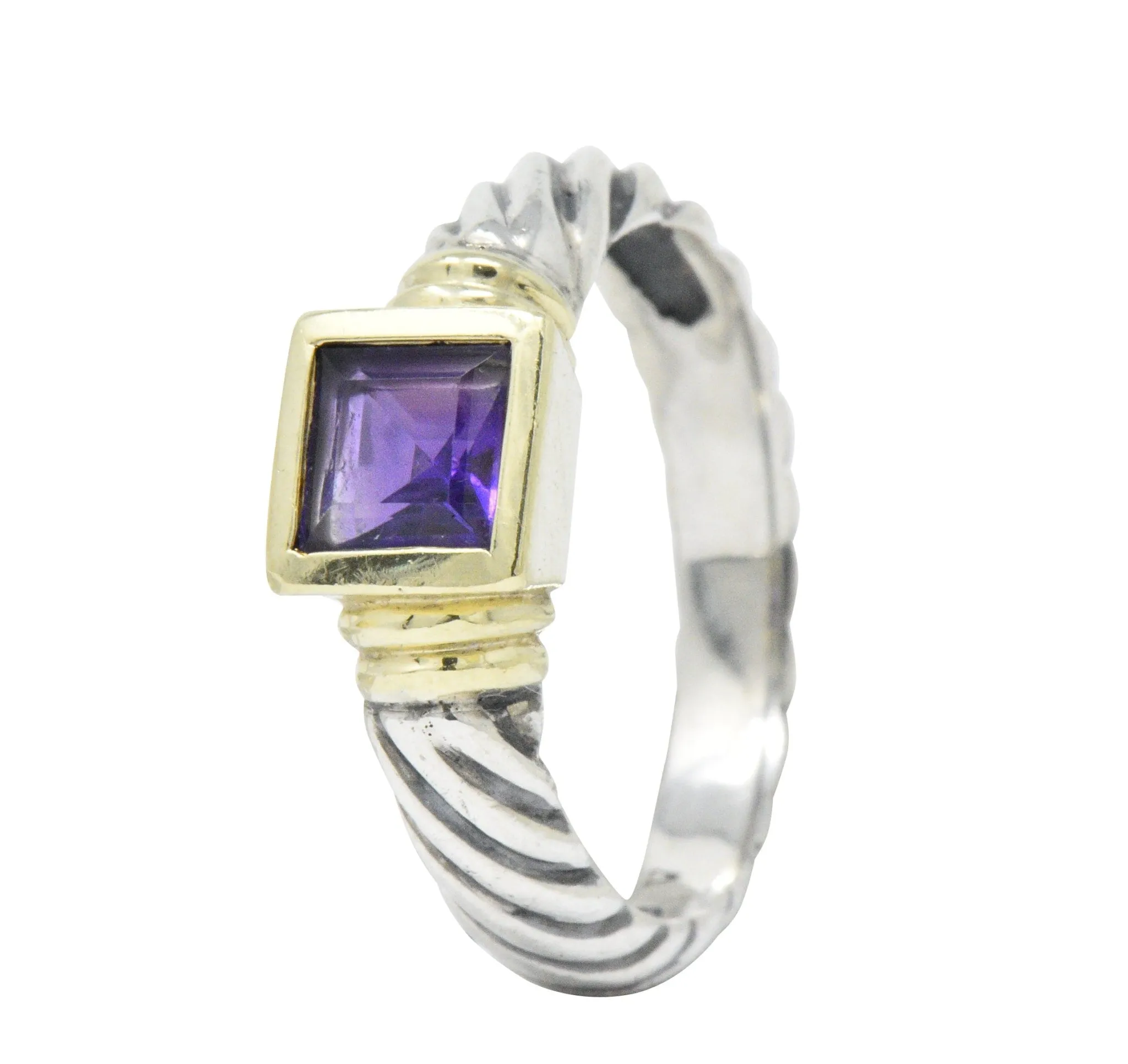 David Yurman Amethyst 14 Karat Gold Sterling Silver Metro Cable Stack Ring