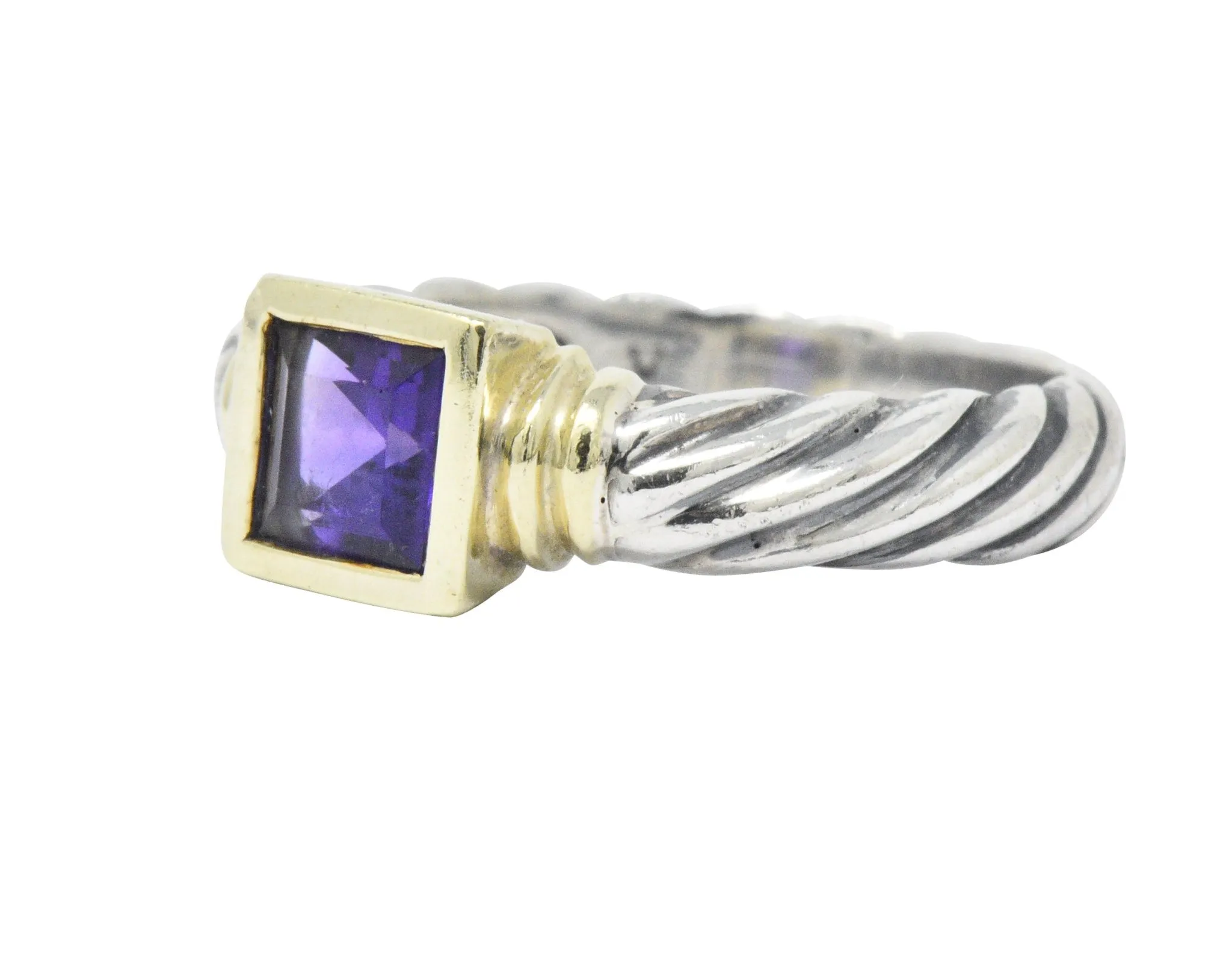 David Yurman Amethyst 14 Karat Gold Sterling Silver Metro Cable Stack Ring