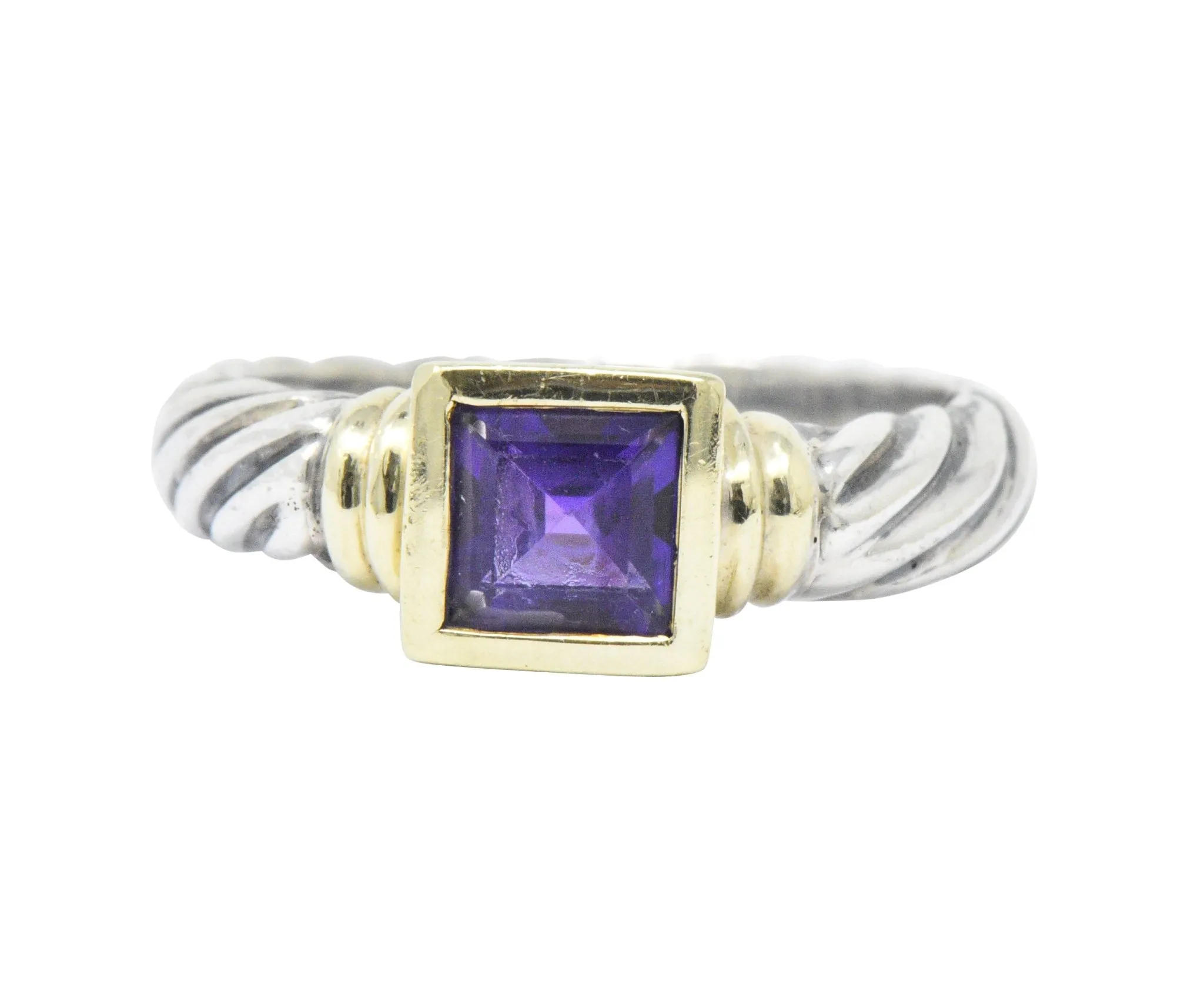 David Yurman Amethyst 14 Karat Gold Sterling Silver Metro Cable Stack Ring