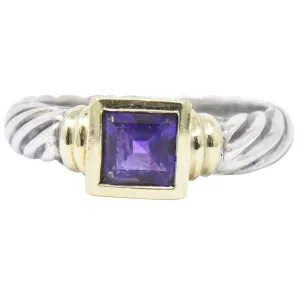 David Yurman Amethyst 14 Karat Gold Sterling Silver Metro Cable Stack Ring
