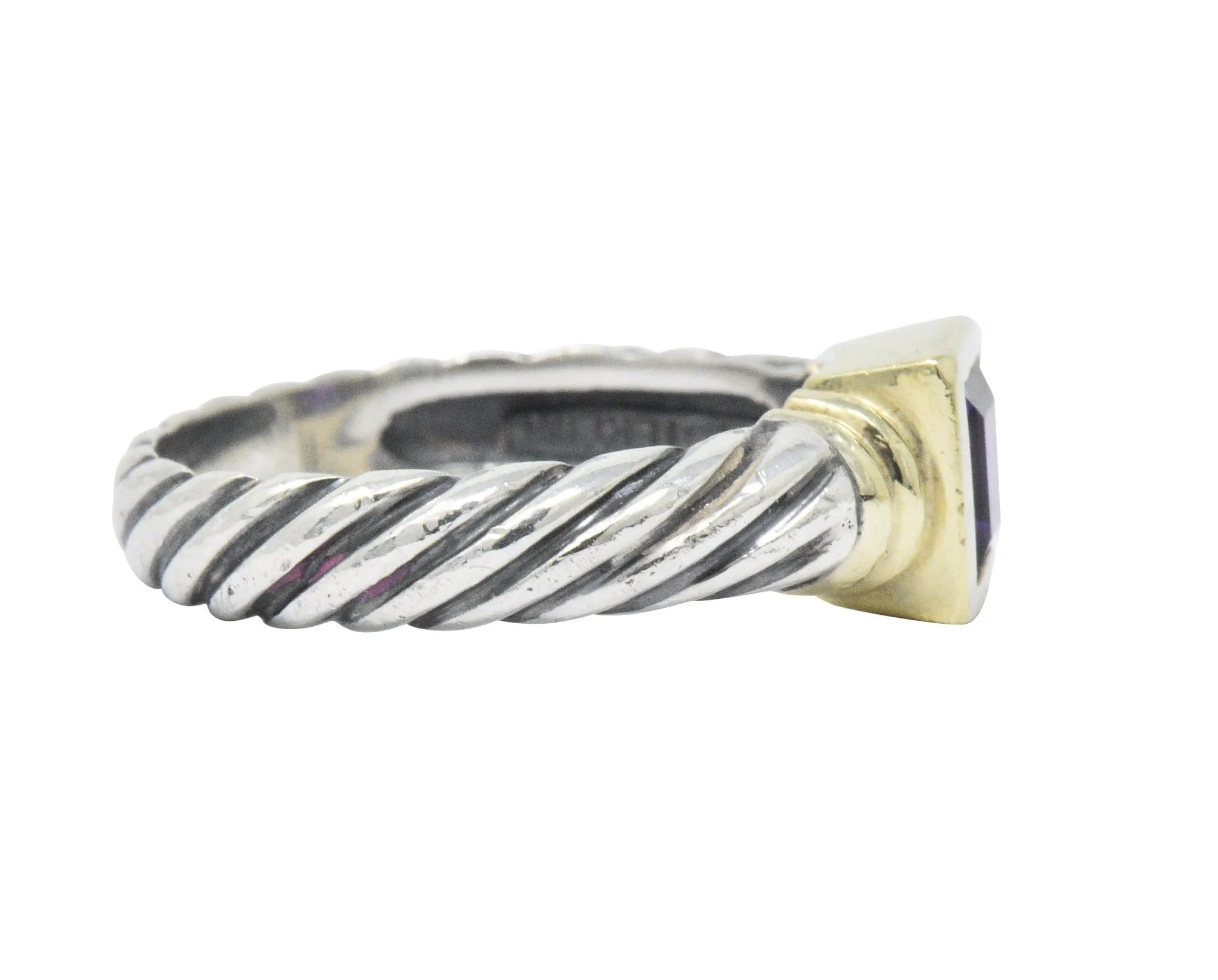 David Yurman Amethyst 14 Karat Gold Sterling Silver Metro Cable Stack Ring