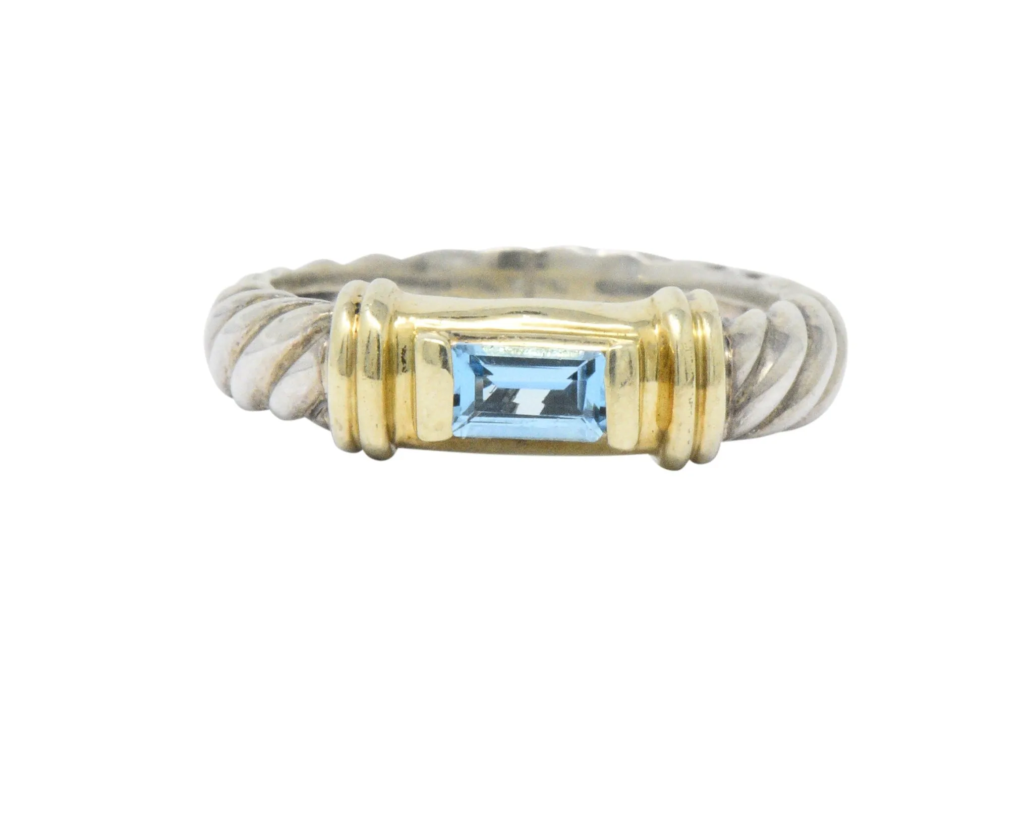 David Yurman Blue Topaz 14 Karat Gold Sterling Silver Metro Ring