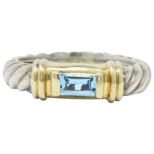 David Yurman Blue Topaz 14 Karat Gold Sterling Silver Metro Ring