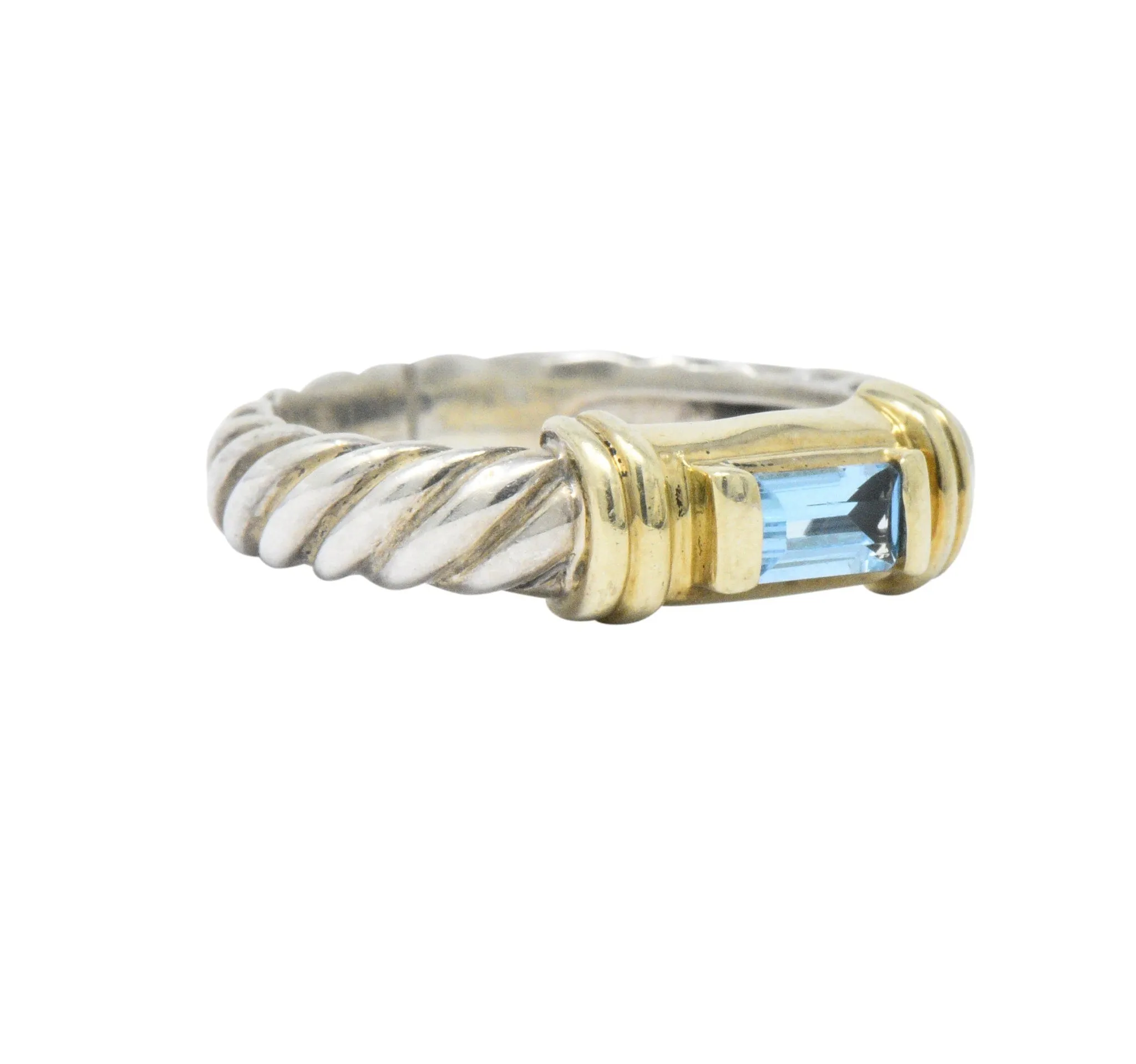 David Yurman Blue Topaz 14 Karat Gold Sterling Silver Metro Ring