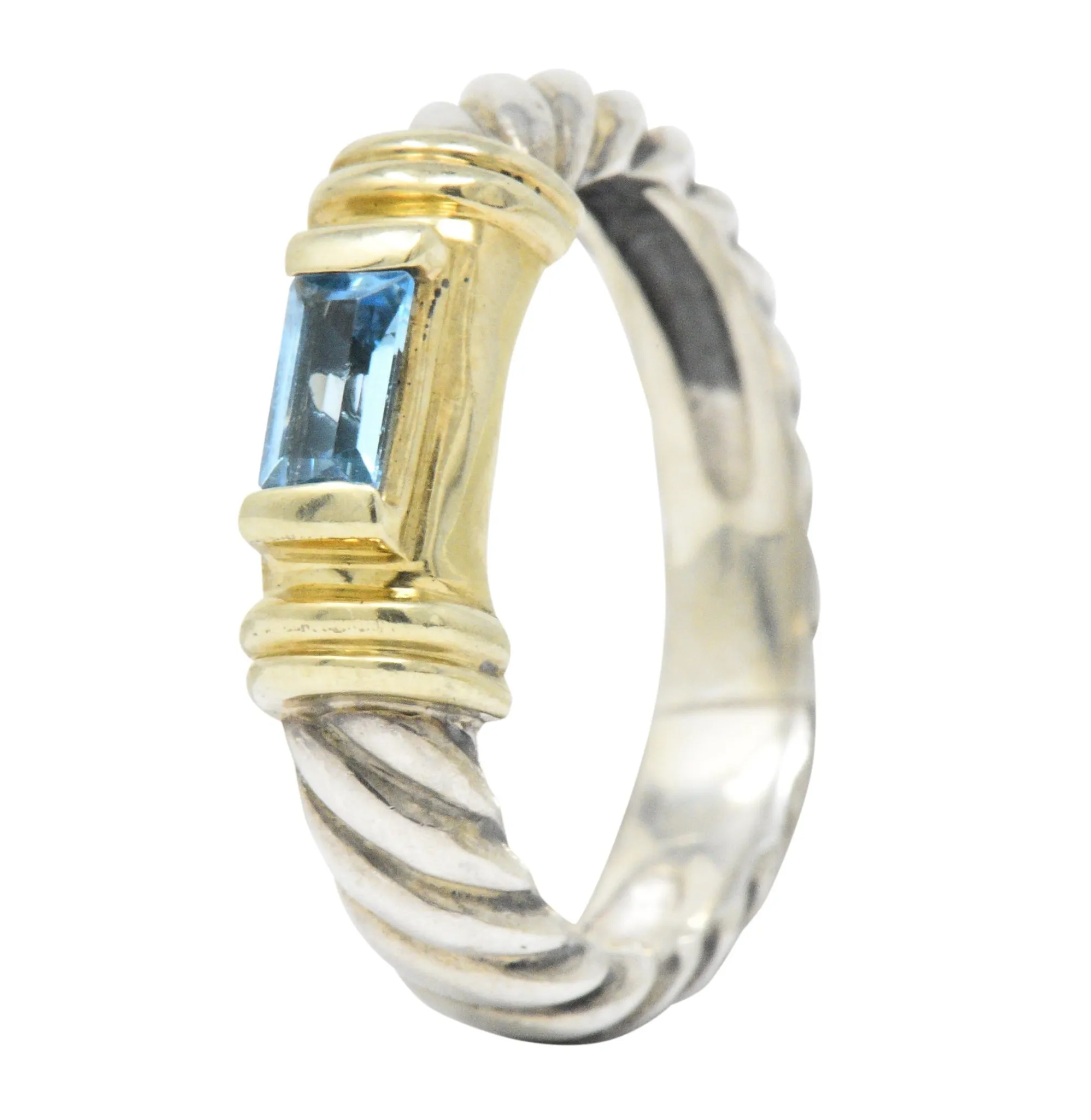 David Yurman Blue Topaz 14 Karat Gold Sterling Silver Metro Ring