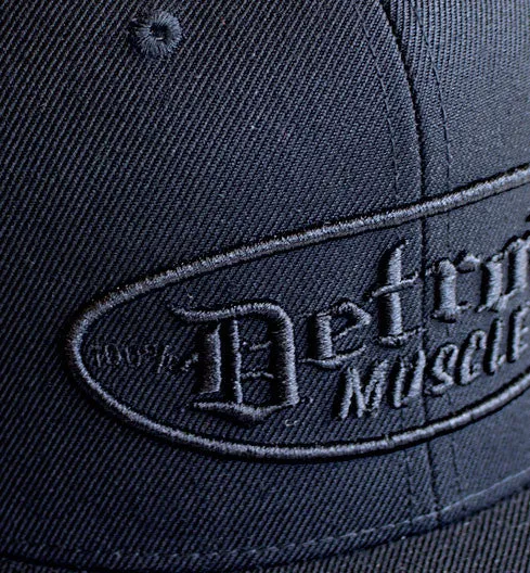 Detroit Muscle, Snap Back, Flat Brim, Black with Black Puff Logo